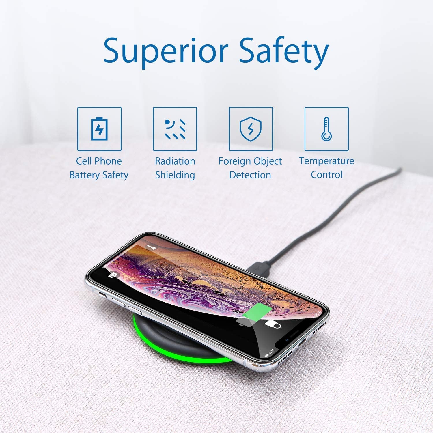 Wireless Charger 10W Qi Fast Wireless Charging Pad,7.5W Compatible with Iphone 11,11 Pro,11 Pro Max,Xs Max,Xr,Xs,X,8,8 Plus,10W for S10,S10+,S9,S8,Note 10,10+,9,8,Airpods(No AC Adapter)  Omhong   