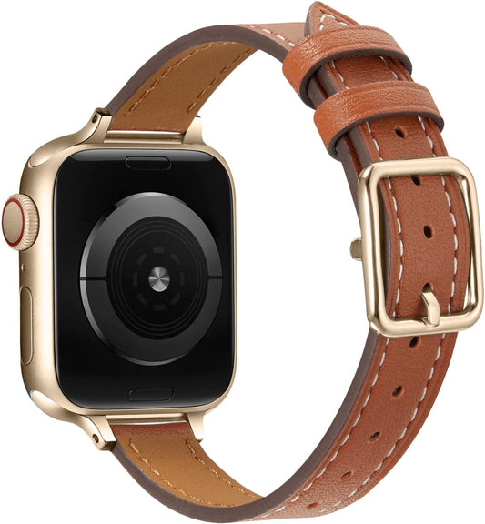 Slim Bands Compatible with Apple Watch Band 38Mm 40Mm 41Mm 42Mm 44Mm 45Mm, Pierre Case Genuine Leather Thin Bands Replacement Strap Compatible with Iwatch Series 7/6/5/4/3/2/1/Se(Brown,38Mm 40Mm 41Mm)  TOKASA   