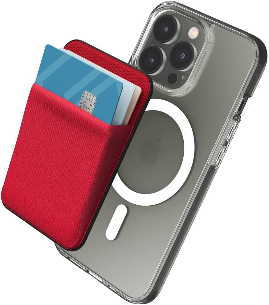 Sinjimoru Stretchy Magnetic Phone Wallet, Magnetic Card Holder for Back of Phone as Phone Wallet Stick on for Magsafe Wallet Compatible with Iphone 14 & 13 12 Series. M-Basic Black  Sinjimoru Co. Ltd M-Basic Red Wallet for Magsafe 