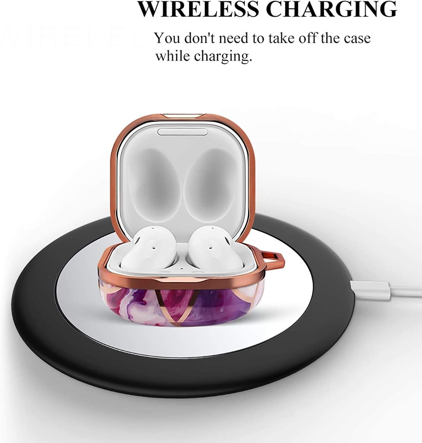 YOMPLOW Case Compatible with Samsung Galaxy Buds Live/Buds Pro - 2021 Hard Carrying Case Protective Wireless Charging Cover Skin with Keychain for Women&Girls (Purple Gold Marble)  Hansont Inc   