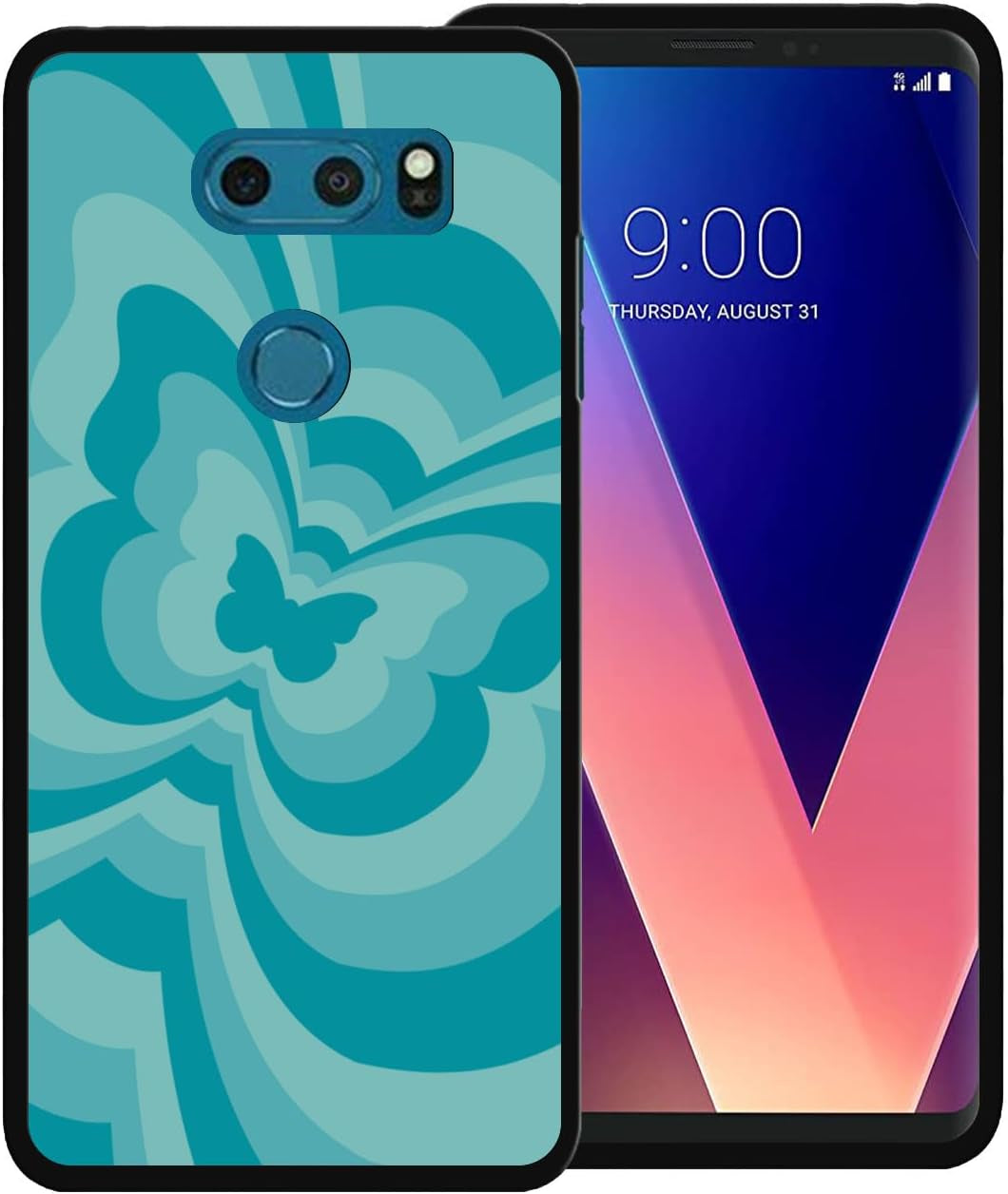 Zaztify Phone Case for LG V30/V30S Thinq/V35 Thinq/V30S+ Thinq/V35+ Thinq/V30+, Purple Butterfly Swirl Incline Coffee Latte Valentine Color Block Shockproof Protective Thin Soft Cover Shell  zaztify Cyan Butterfly Swirl  