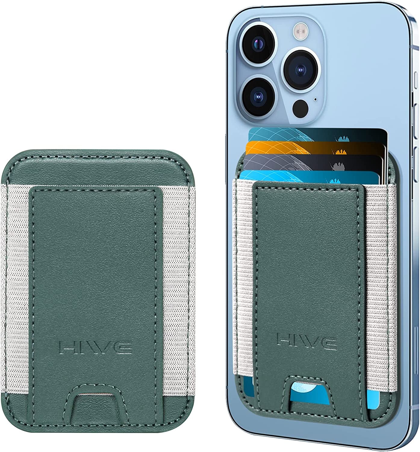 Magnetic Card Wallet Holder for Apple Magsafe, Magnetic Card Holder Magsafe for Iphone 12 Iphone 13/14 Magsafe Wallet, Mag-Safe Leather Wallet for Back of Iphone 14/13/ 12 Series, Fit 6 Cards, Black  HiWe E-Green  