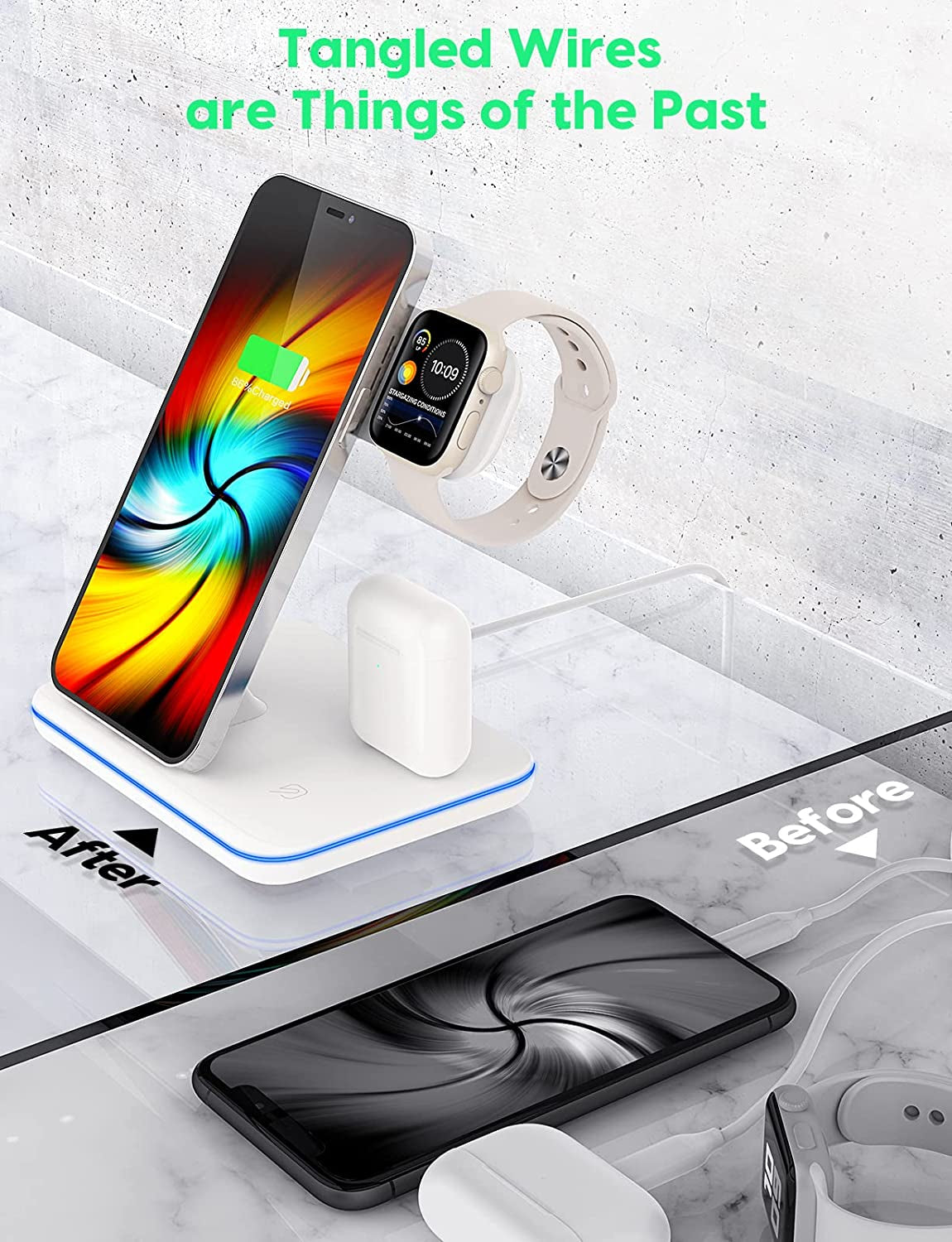 Wireless Charging Station, 2023 Upgraded 3 in 1 Wireless Charger Stand with Breathing Indicator Compatible with Iphone 14/13/12/11 Pro/Xs, Airpods 3/2/1/Pro 2, Iwatch Series 8/7/6/5/4/3,Samsung Phones  ZOOULAI   