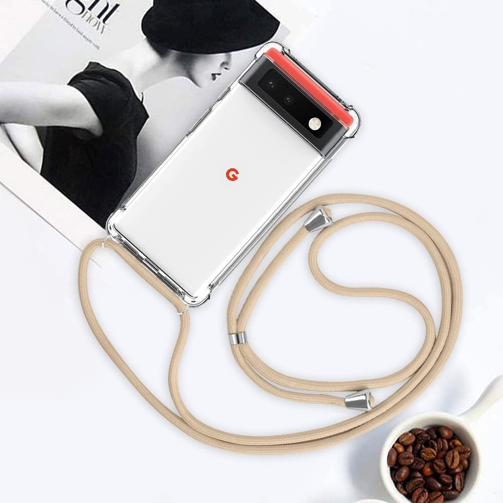 YESPURE Crossbody Case for Google Pixel 6 Pro 6.71Inch,Clear Transparent TPU Soft Phone Cover for Google Pixel 6 Pro with Neck Cord Lanyard Strap-Clear - Beige  YESPURE   