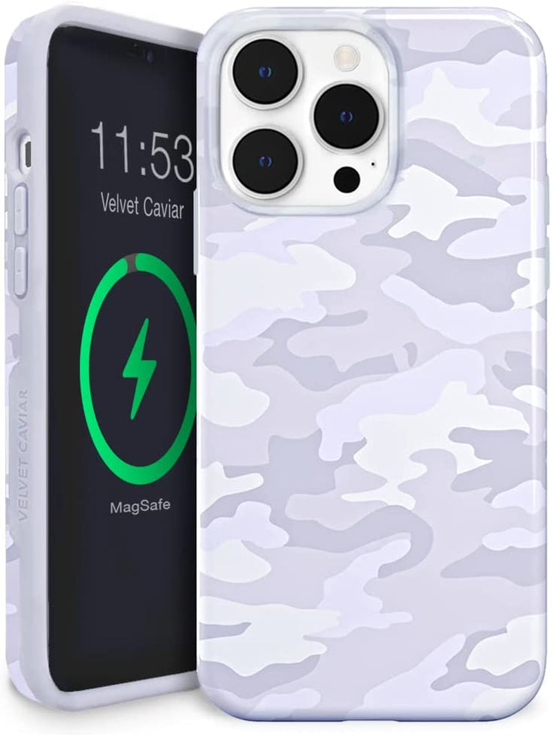 Velvet Caviar Designed for Iphone 14 Case Black Marble [10Ft Drop Tested] Compatible with Magsafe - Protective Microfiber Lining  Velvet Caviar White Camo iPhone 14 Pro 