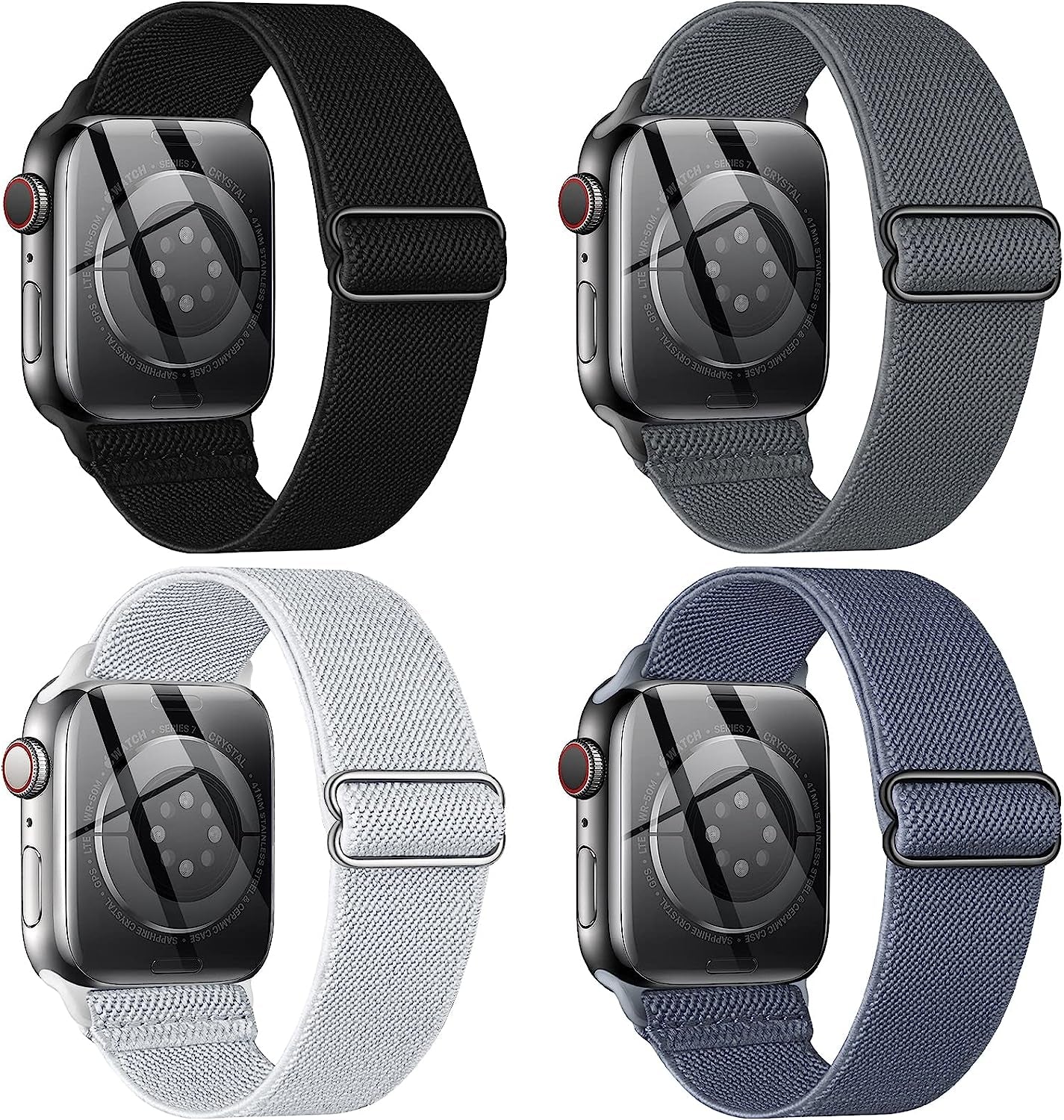 CTYBB 4 Pack Stretchy Nylon Solo Loop Bands Compatible with Apple Watch 40Mm 38Mm 44Mm 49Mm 45Mm 42Mm 41Mm, Adjustable Braided Elastic Sport Straps Womens Men Wristbands for Iwatch Series 8 7 6 5 4 3 2 1 SE Ultra  CTYBB Black/Gray/White/BlueGray 49mm/45mm/44mm/42mm 