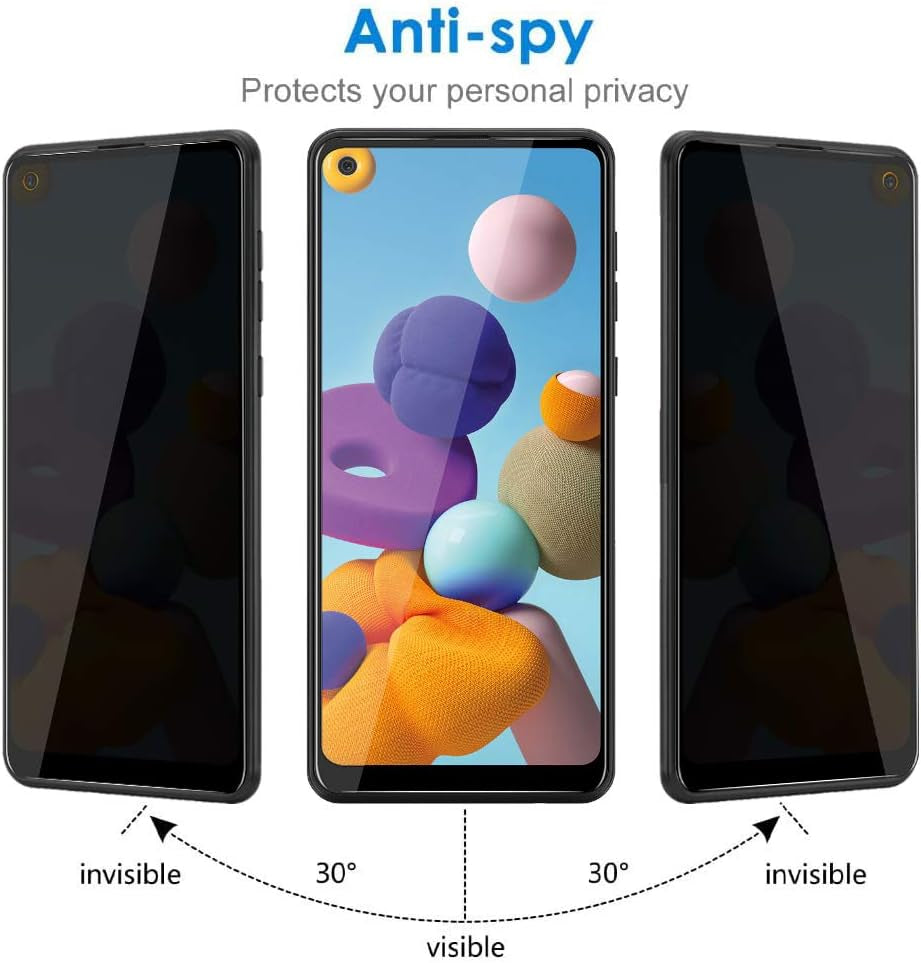 [2 Pack] for Samsung Galaxy A21/A21S Privacy Screen Protector, [Full Coverage] anti Spy HD Clarity 9H Tempered Glass Screen Protector, Scratch Resistant, Bubble Free, Easy Insall, Case Friendly (6.5 Inch)  A Pink Shop   