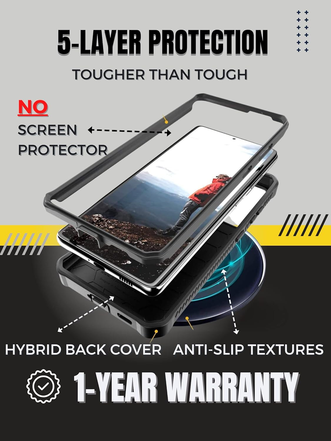 Armadillotek Vanguard Compatible with Samsung Galaxy S21 Case, Military Grade Full-Body Rugged with Built-In Kickstand [Screenless Version] (Black)  ArmadilloTek   