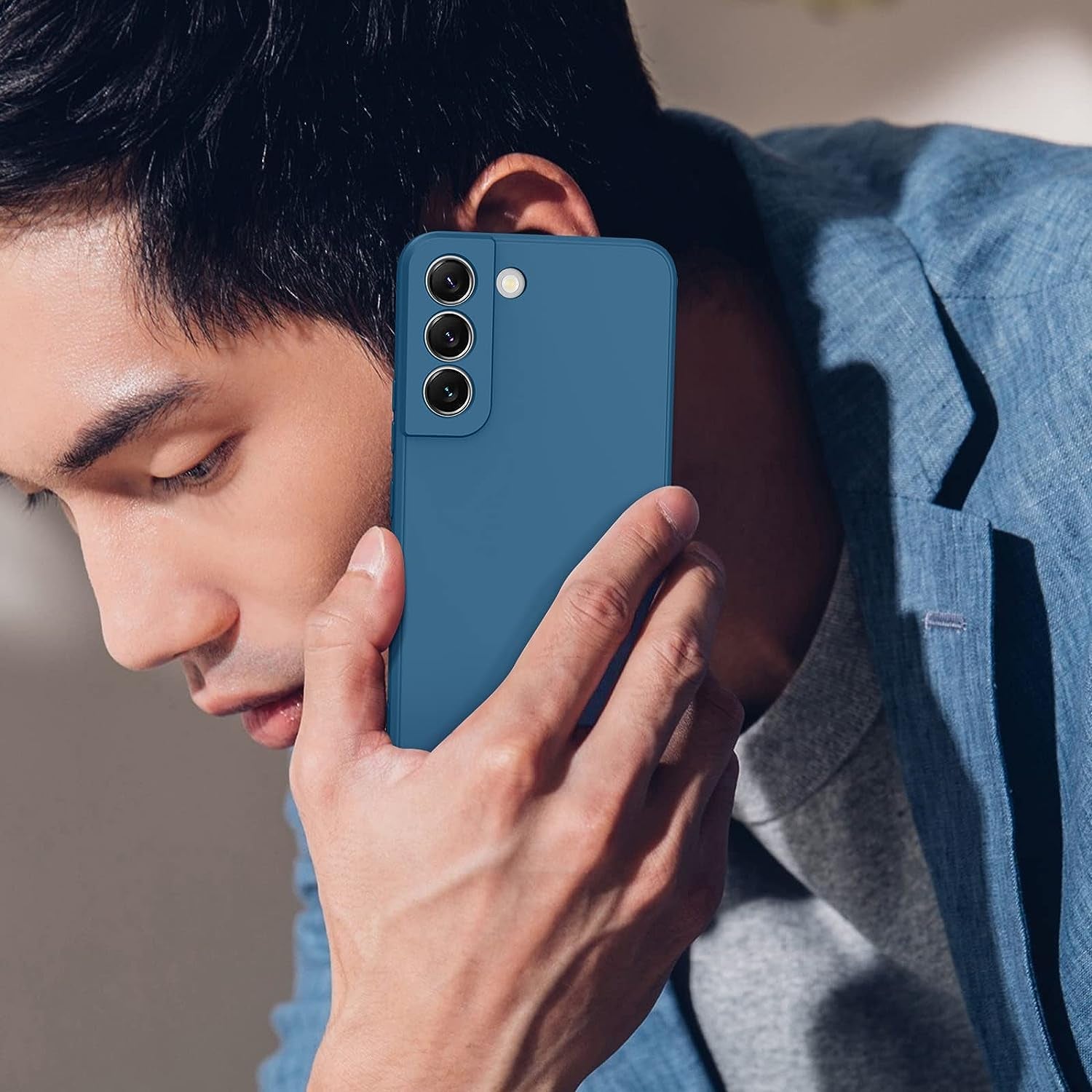 Vanjua [2 Pack] for Samsung Galaxy S22 Case, Stylish Liquid Silicone Slim Full-Body Protective Cover for Samsung Galaxy S22 5G 6.1 Inch Phone Case (Navy Blue+Light Cyan)  Vanjua   