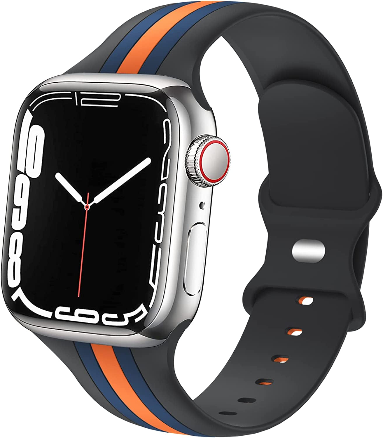 Designer Sport Bands Compatible with Apple Watch Band 42Mm 44Mm 45Mm 49Mm Series 8 Ultra 7 6 5 4 3 2 1 SE Women Men, Breathable Soft Silicone Strap Replacement Band for Iwatch Bands  Plesechde Blue/Orange-Grey 38mm/40mm/41mm 