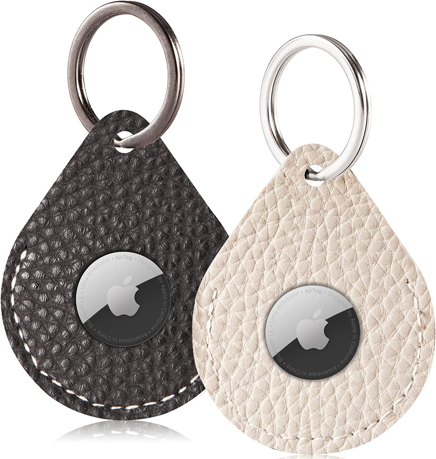 FOREVERFLYBIRD 4 Pack Airtag Holder Leather Case Air Tag Cover Keychain GPS Tracker Remote Finder Key Travel Backpack Pet Locator,Grey,White,Pink,Red  FOREVERFLYBIRD L(Black,White)  