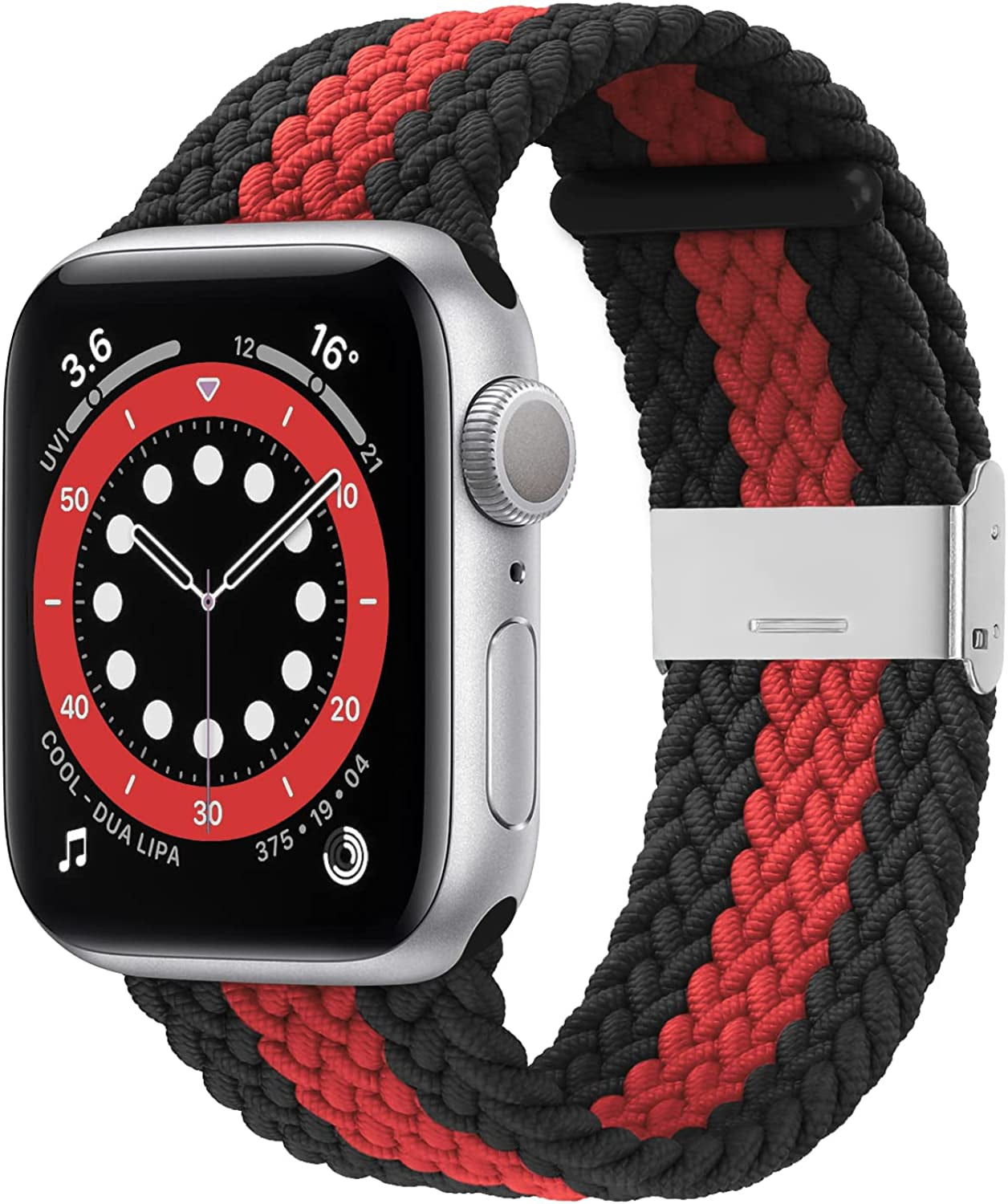 Bagoplus Compatible with Apple Watch Iwatch Bands 49Mm 38Mm 40Mm 41Mm 42Mm 44Mm 45Mm Women Men, Adjustable Braided Solo Loop Stretchable Elastics Sport for Iwatch Series 8/7/6/Se/5/4/3/2/1/Ultra  Bagoplus 4-Black Red 38mm/40mm/41mm - 4.5"-7.9" 