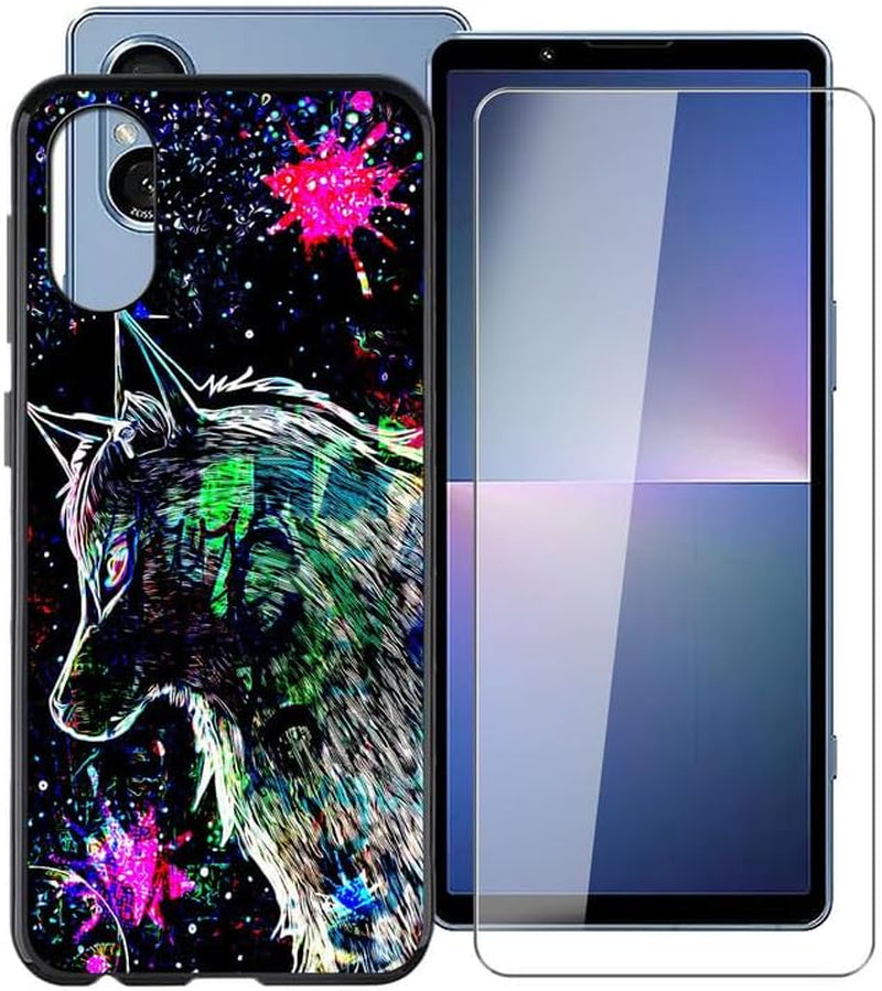 WIMSPEED Black Soft TPU Bumper Phone Case for Sony Xperia 5 V (6.1") with 1 X Tempered Glass Screen Protector, Slim Silicone Shockproof Cover for Sony Xperia 5 V - Graffiti Beast  WIMSPEED   