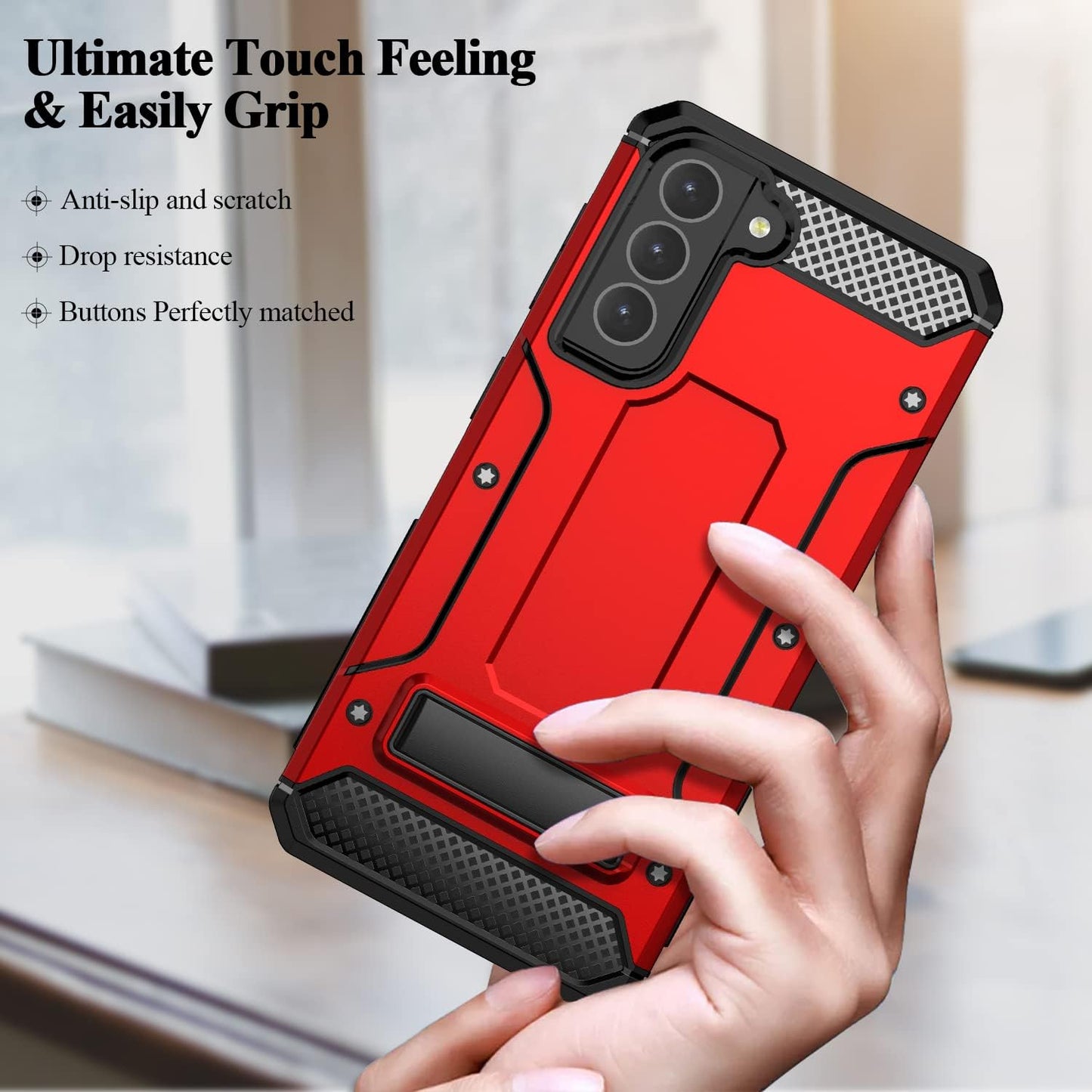 MMHUO for Samsung Galaxy S21 Case,Dual Layer Military Grade Drop Protection Galaxy S21 Case with Built in Kickstand Shockproof Protective Phone Case for Samsung Galaxy S21 5G,Red  MMHUO   