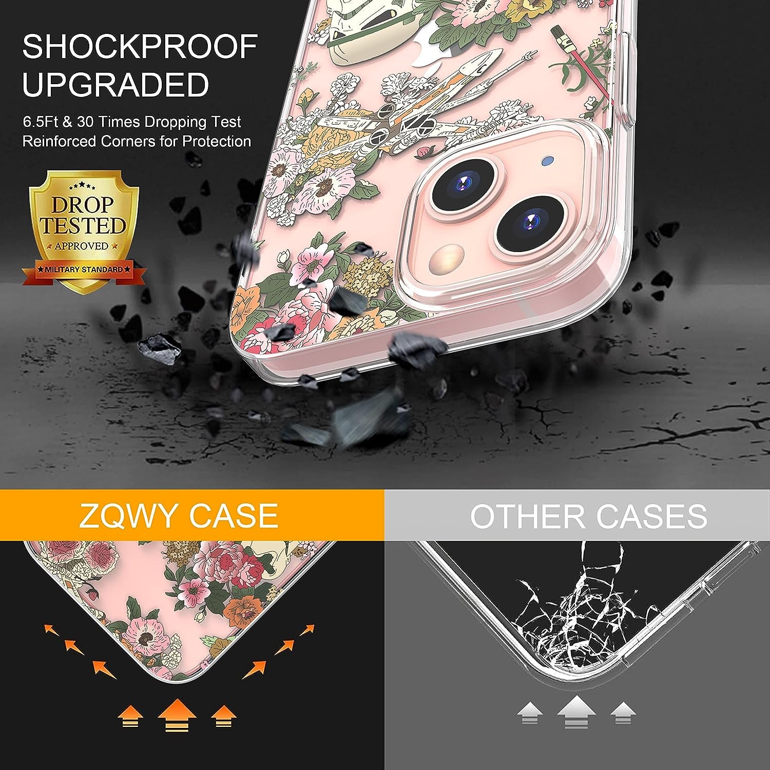 ZQWY Designed for Iphone 13 Case 6.1 Inch, with Tempered Glass Screen Protector Camera Lens Protector Clear with Design Floral Protective Aesthetic Flower Women Girl Phone Cover (Stormtrooper Helmet)  ZQWY   