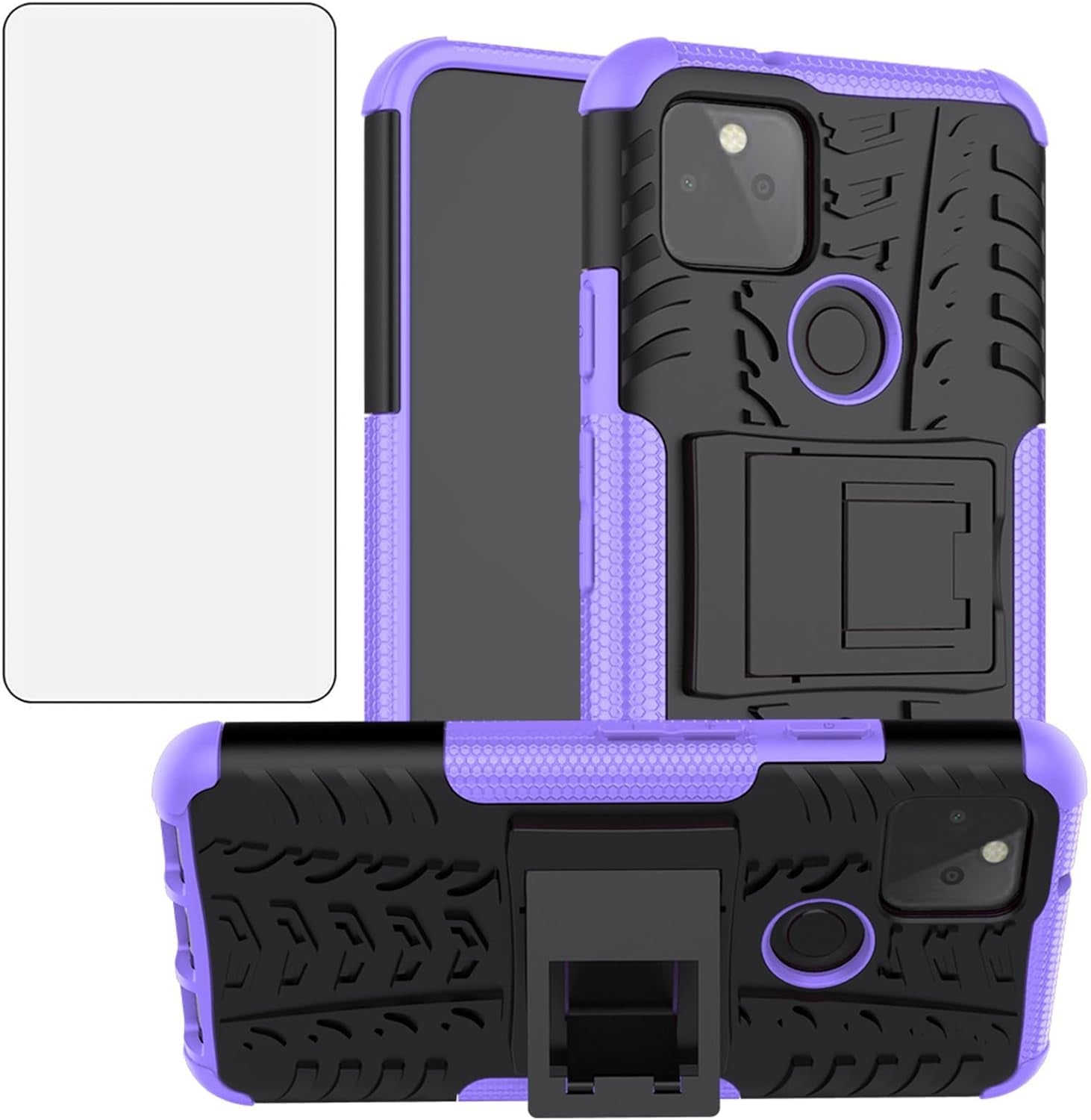 Asuwish Phone Case for Google Pixel 5 with Tempered Glass Screen Protector and Slim Stand Hybrid Heavy Duty Rugged Protective Cell Cover Pixel5 5G Pixle Five G5 Kickstand Mobile Women Men Purple  Asuwish   