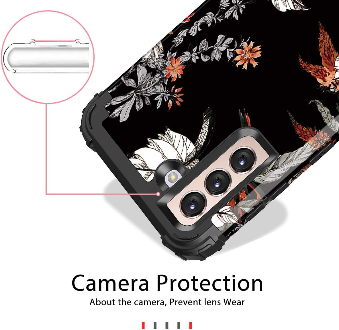 Casetego for Galaxy S21 5G Case,Floral Three Layer Heavy Duty Sturdy Shockproof Soft Tpu+Hard PC Protective Cover Case for Samsung Galaxy S21 5G 6.2 Inch,Orange/Black  Casetego   