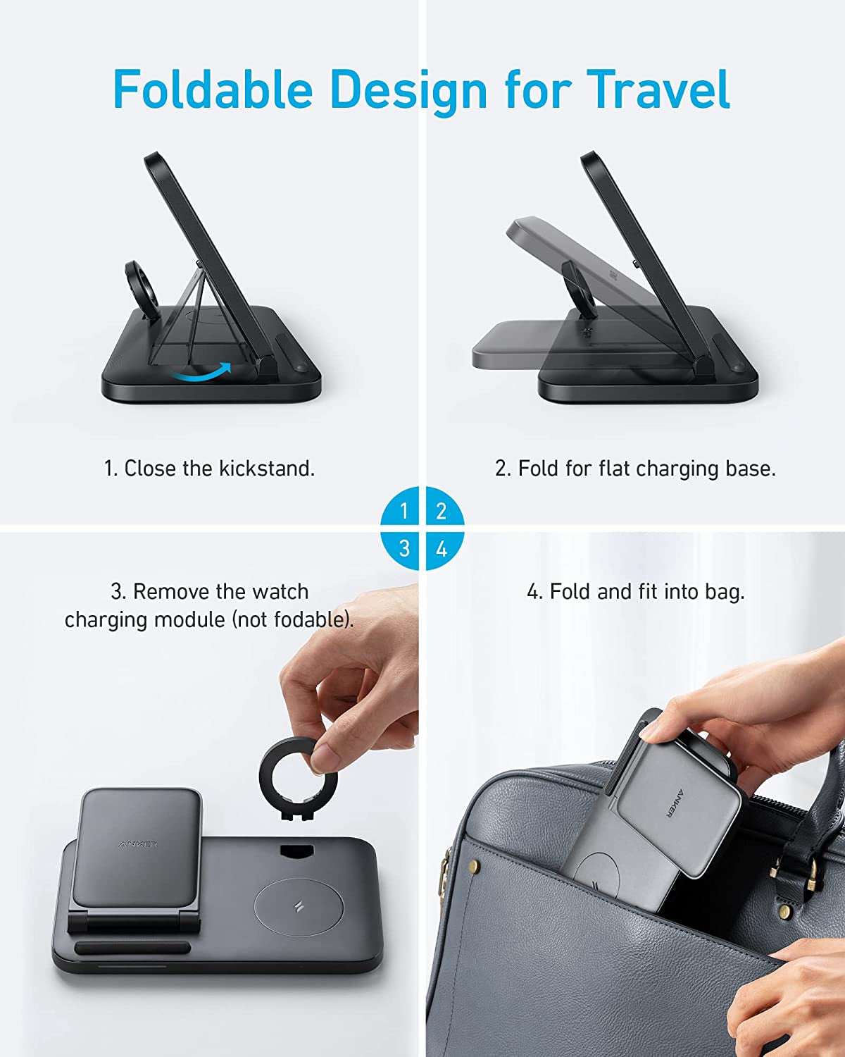 Anker Foldable 3-In-1 Wireless Charging Station with Adapter, 335 Wireless Charger, for Iphone 14/14 Pro/14 Pro Max/14 Plus, Airpods Pro, Apple Watch Series 7 / SE (Watch Charging Cable Not Included)  Anker   