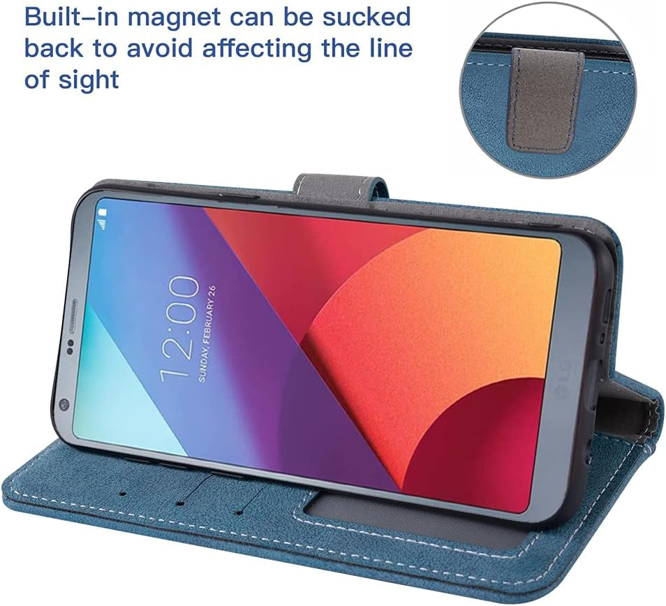 Asuwish Compatible with LG G6 Wallet Case and Tempered Glass Screen Protector Flip Credit Card Slot Holder Stand Shockproof Cell Phone Cover for LGG6 Thinq LG6 Thin Q G 6 plus G6+ 6G VS988 H872 Blue  NSS   