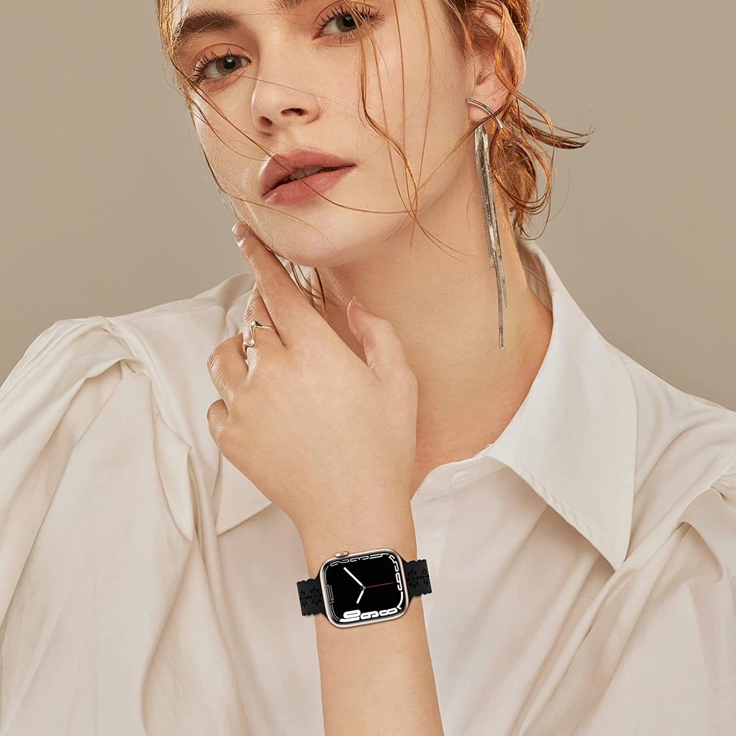 Floral Silicone Band Compatible with Apple Watch Bands 38Mm 40Mm 42Mm 44Mm 41Mm 45Mm 49Mm Women Men, Slim Hollow-Out Design Wristbands Soft Sport Breathable Watch Bands for Iwatch Ultra SE Series 8/7/6/5/4/3/2/1  Wewatri   