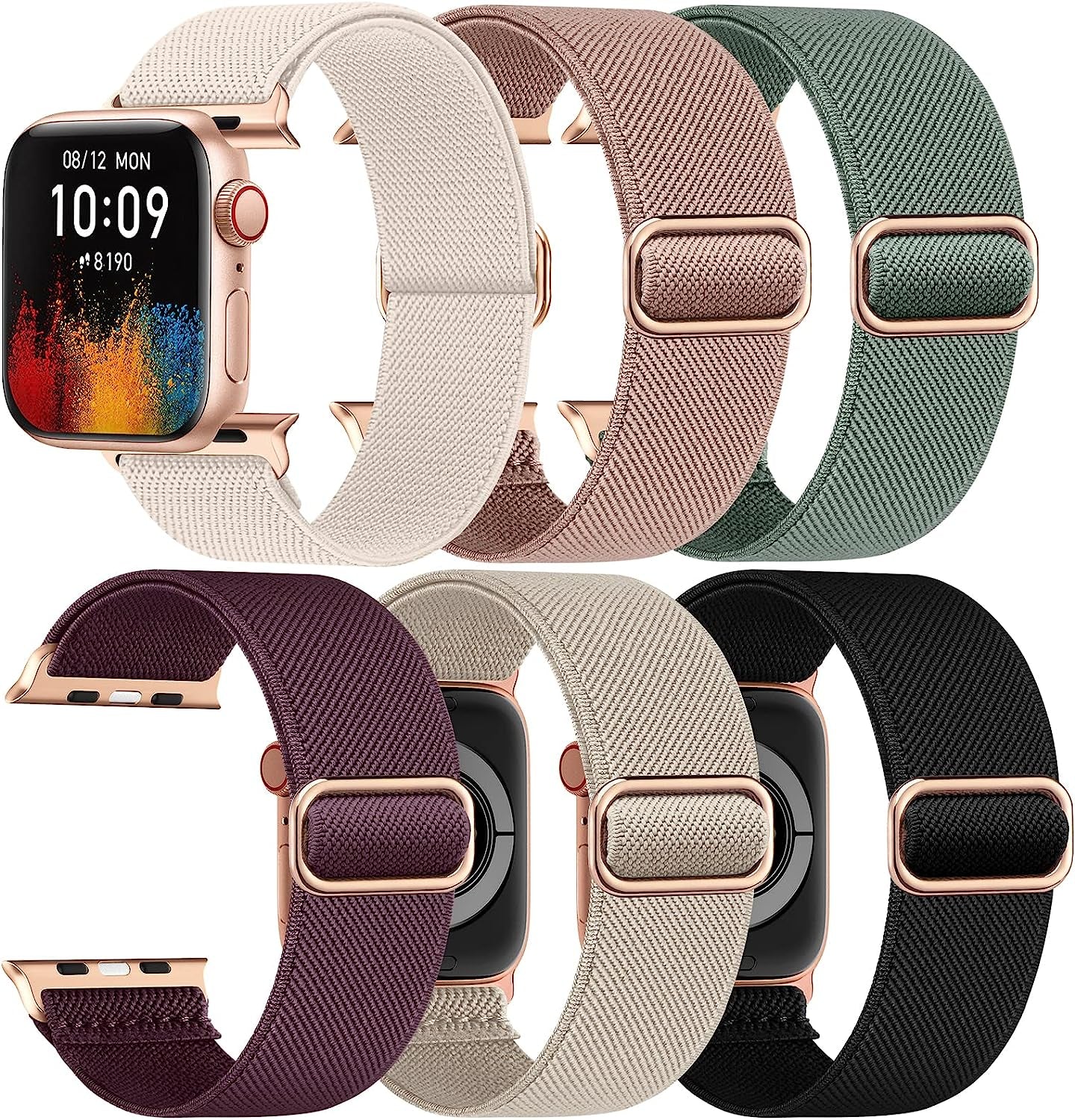 Ifuntec 6 Pack Stretchy Nylon Bands-Metal Connector-Compatible with Apple Watch Band 38Mm 40Mm 41Mm 42Mm 44Mm 45Mm 49Mm Women Men, Elastic Braided Strap for Iwatch Series Ultra 8/7/6/SE/5/4/3/2/1  iFuntec   