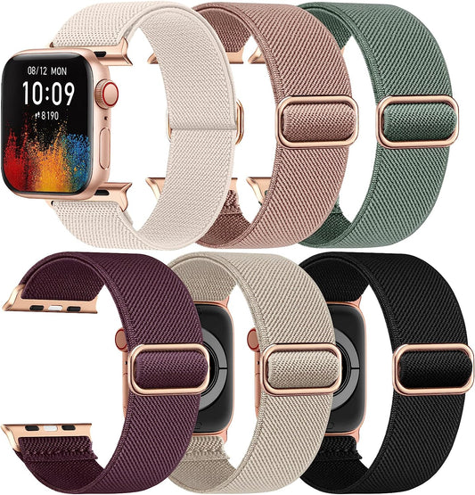 Ifuntec 6 Pack Stretchy Nylon Bands-Metal Connector-Compatible with Apple Watch Band 38Mm 40Mm 41Mm 42Mm 44Mm 45Mm 49Mm Women Men, Elastic Braided Strap for Iwatch Series Ultra 8/7/6/SE/5/4/3/2/1  iFuntec   