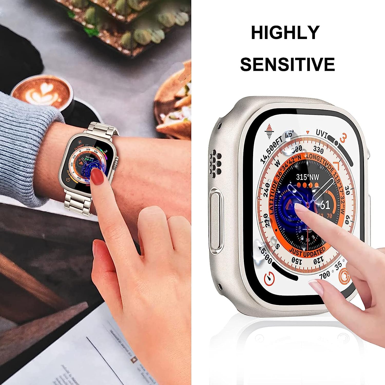 Trumirr Band + Protective Case + Screen Protector for Apple Watch Ultra 49Mm Starlight, Solid Metal Stainless Steel Strap & Tempered Glass Cover for Iwatch Ultra 49Mm  TRUMiRR   