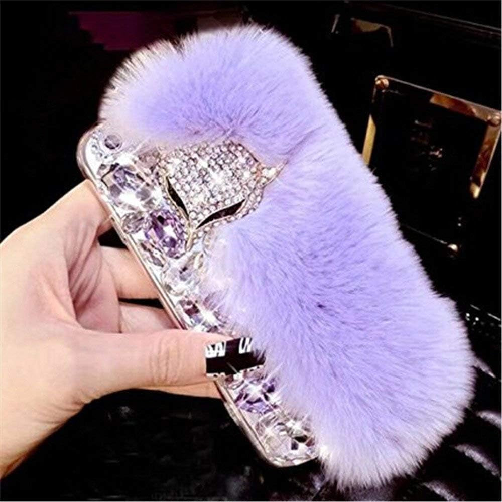 Case for LG G8 Thinq, 3D Handmade Luxury Fox Head Fluffy Rabbit Fur Sparkle Stunning Stones Crystal Rhinestone Bling Diamond Glitter Case for LG G8 Thinq (Q03)  RB-CASE   