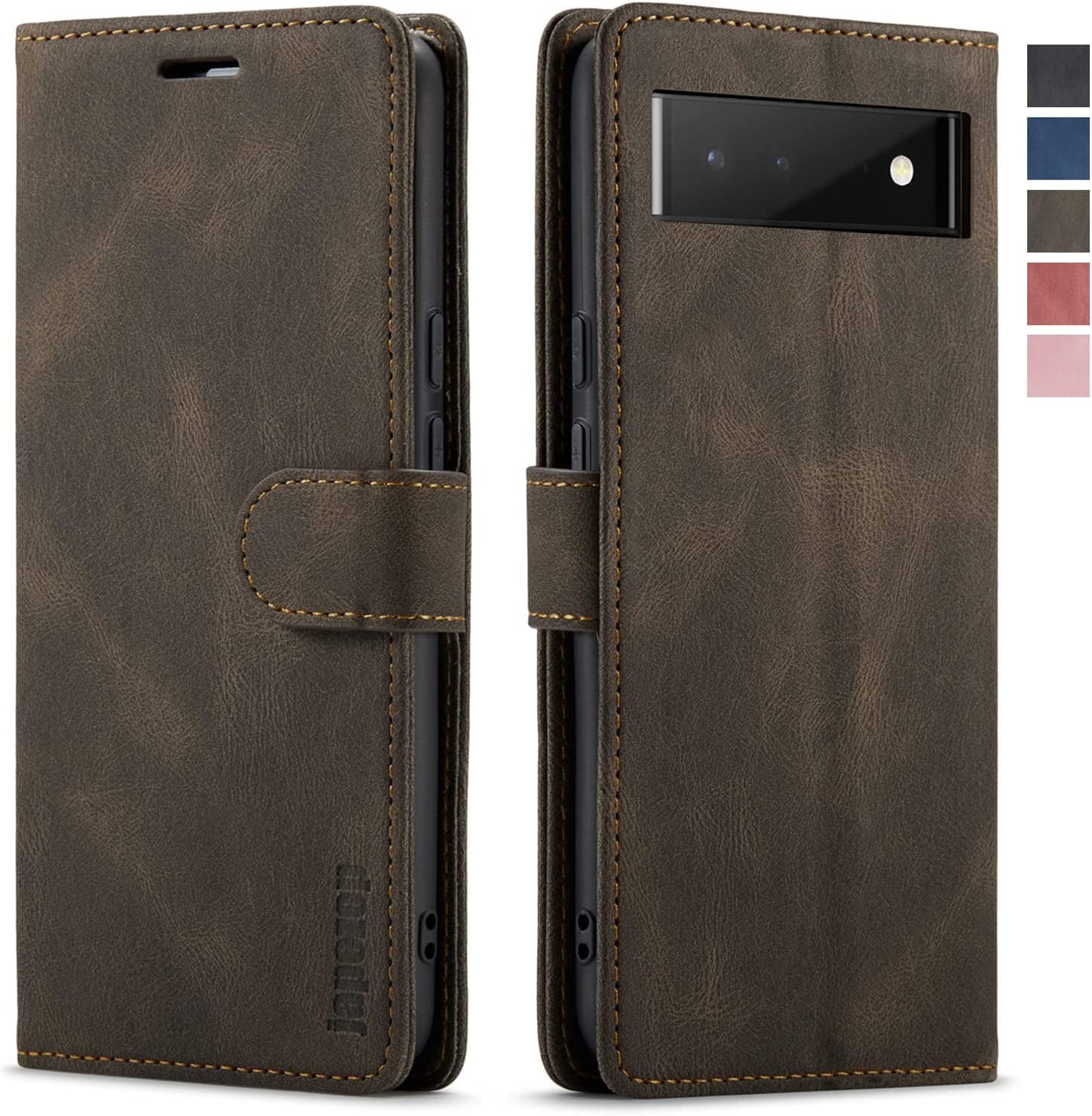 Google Pixel 6 5G Case,Google Pixel 6 5G Wallet Case with [RFID Blocking] Card Holder Kickstand Magnetic,Leather Flip Case for Google Pixel 6 5G 6.4 Inch (Wine Red)  japezop Coffee  