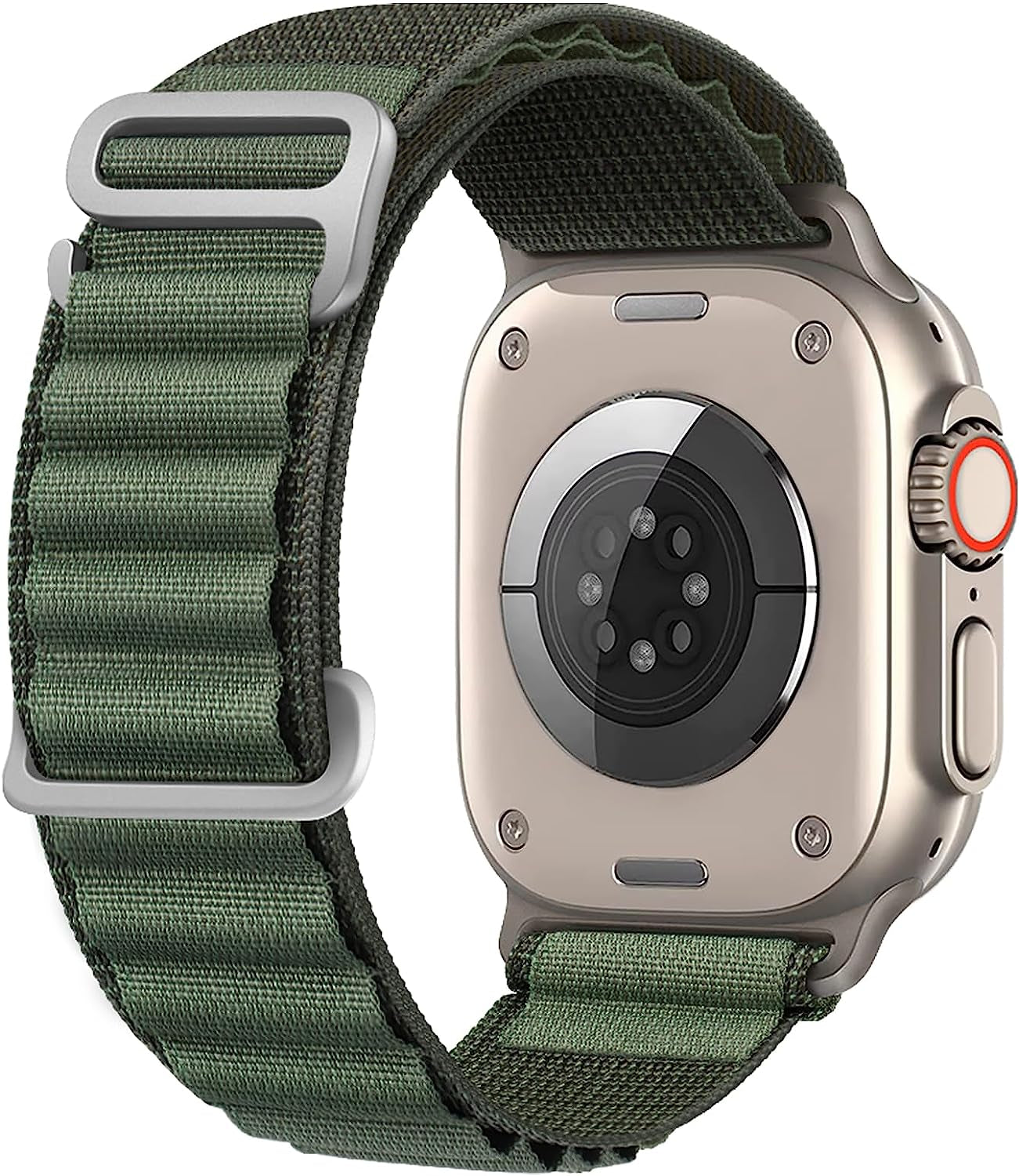 Alpine Loop Compatible with Apple Watch Band 49Mm 45Mm 44Mm 42Mm 41Mm 40Mm 38Mm, Women Men Nylon Sport Solo Loop Rugged Wristband with G‑Hook for Iwatch Utral Series 8 7 6 5 4 3 2 1 SE  VUTOT Green (metal lugs) 49mm/45mm/44mm/42mm 