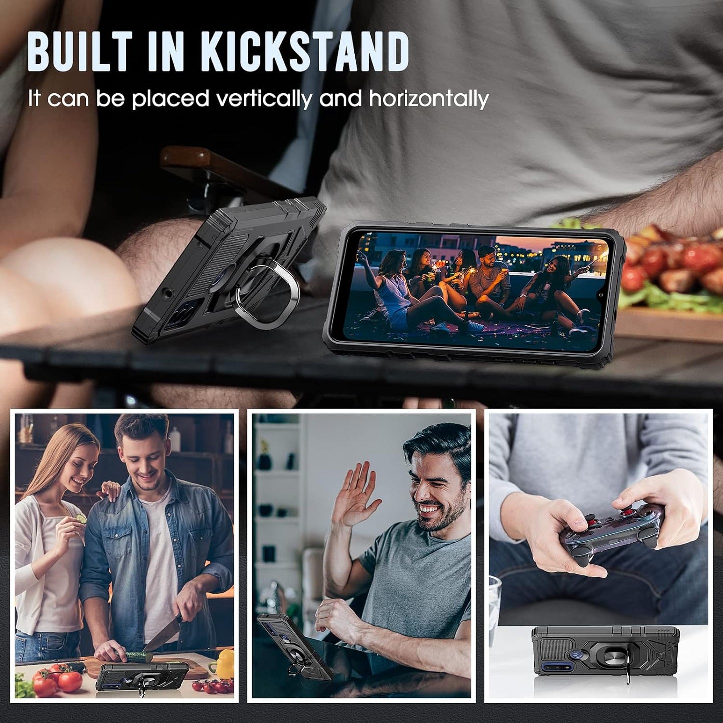 For Motorola Moto-G Pure Case: with Tempered Screen Protector & Built in 360° Adjustable Ring Kickstand Shockproof Protection TPU Bumper Armor Design Phone Cover for Moto G Pure - Black  TUNKARMOR   