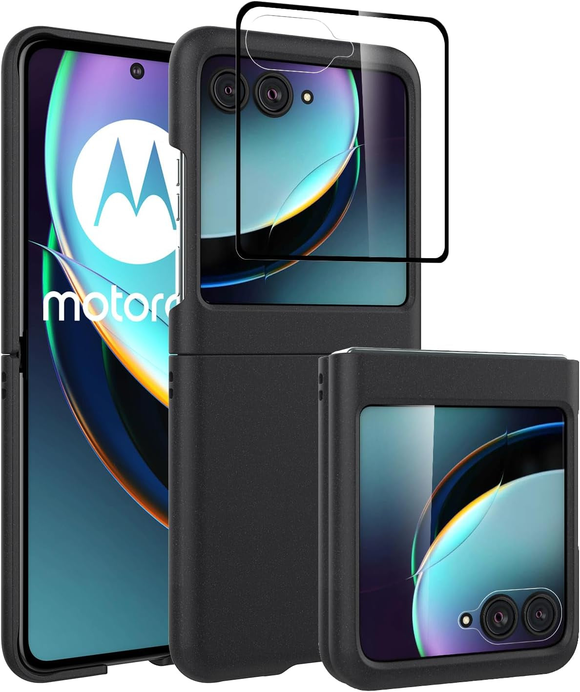 Redluckstar Case for Motorola Razr plus 2023,Thin Slim Fit Matte PC with Non-Slip Full-Body Protection Built in Screen Protection Phone Cover for Moto Razr+ 2023 (Silver+Built in Screen Protector)  redluckstar Black Moto Razr Plus 2023 