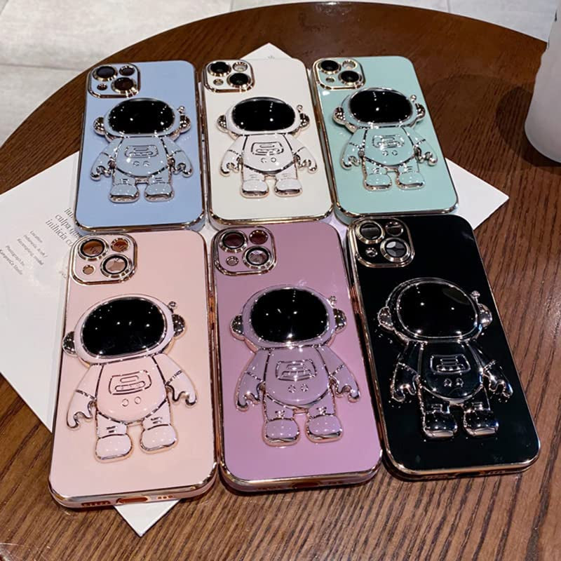 AIGOMARA 6D Plating Astronaut Hidden Stand Case Cover for Iphone 14 plus Women Astronaut Folding Bracket Kickstand Iphone Case with Camera Protector Soft TPU Shockproof Bumper 6.7 in 2022 - Purple  AIGOMARA   