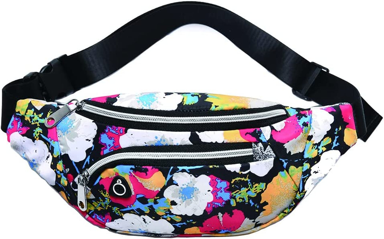 YUNGHE Waist Pack Bag for Men&Women - Fanny Pack for Workout Traveling Running.  YUNGHE Black yellow red white flowers  