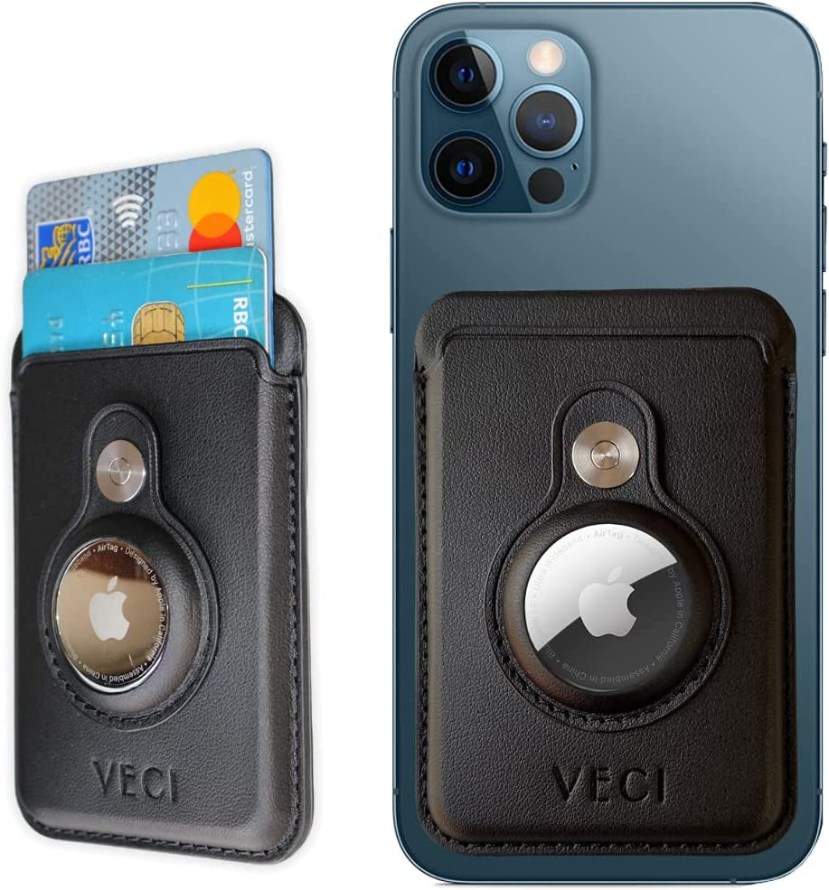 VECI Magsafe Compatible Wallet with Airtag Pocket - Wallet/Card Case Compatible with Magsafe Devices - Iphone 13 Pro Max/13 Pro/13/13 Mini, Iphone 12/12 Pro/12 Max/12 Mini (PU Leather, Blue)  VECI Black Faux Leather 