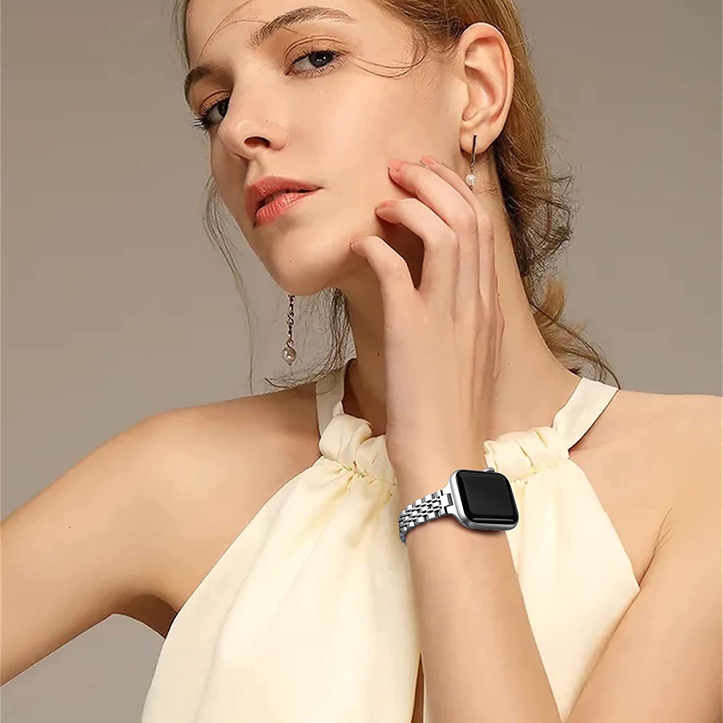 Secbolt Stainless Steel Slim Bands Compatible with Apple Watch 38Mm 40Mm 41Mm Iwatch Series 8/7/6/5/4/3/2/1/SE, Thin Bracelet for Women, Silver  Secbolt   