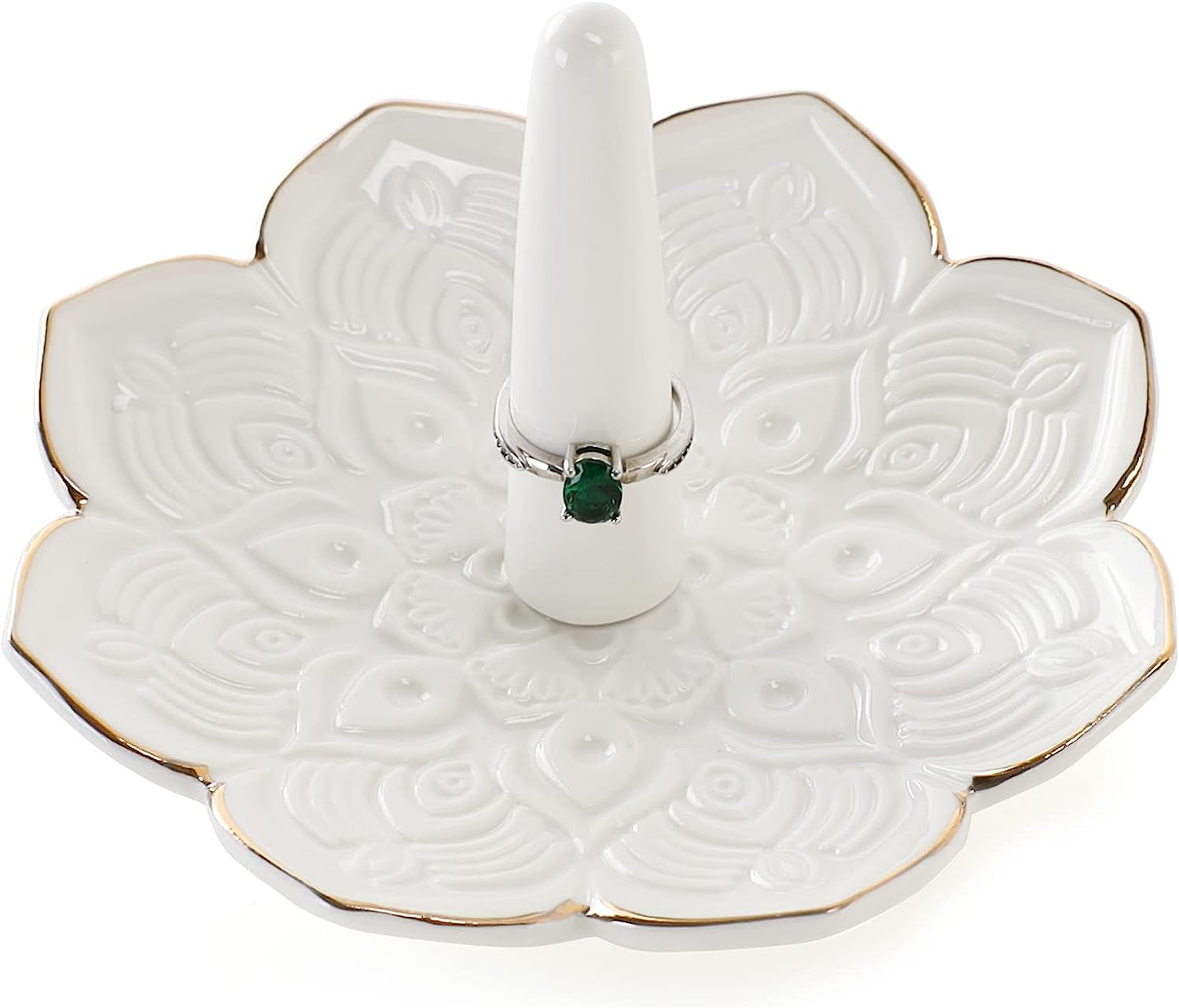 HOME SMILE Elephant Ring Dish Holder for Jewelry,Elephant Gifts for Women Chritsmas,Engagement Wedding Trinket Trays,Ceramic White  QY 5" White Mandala  