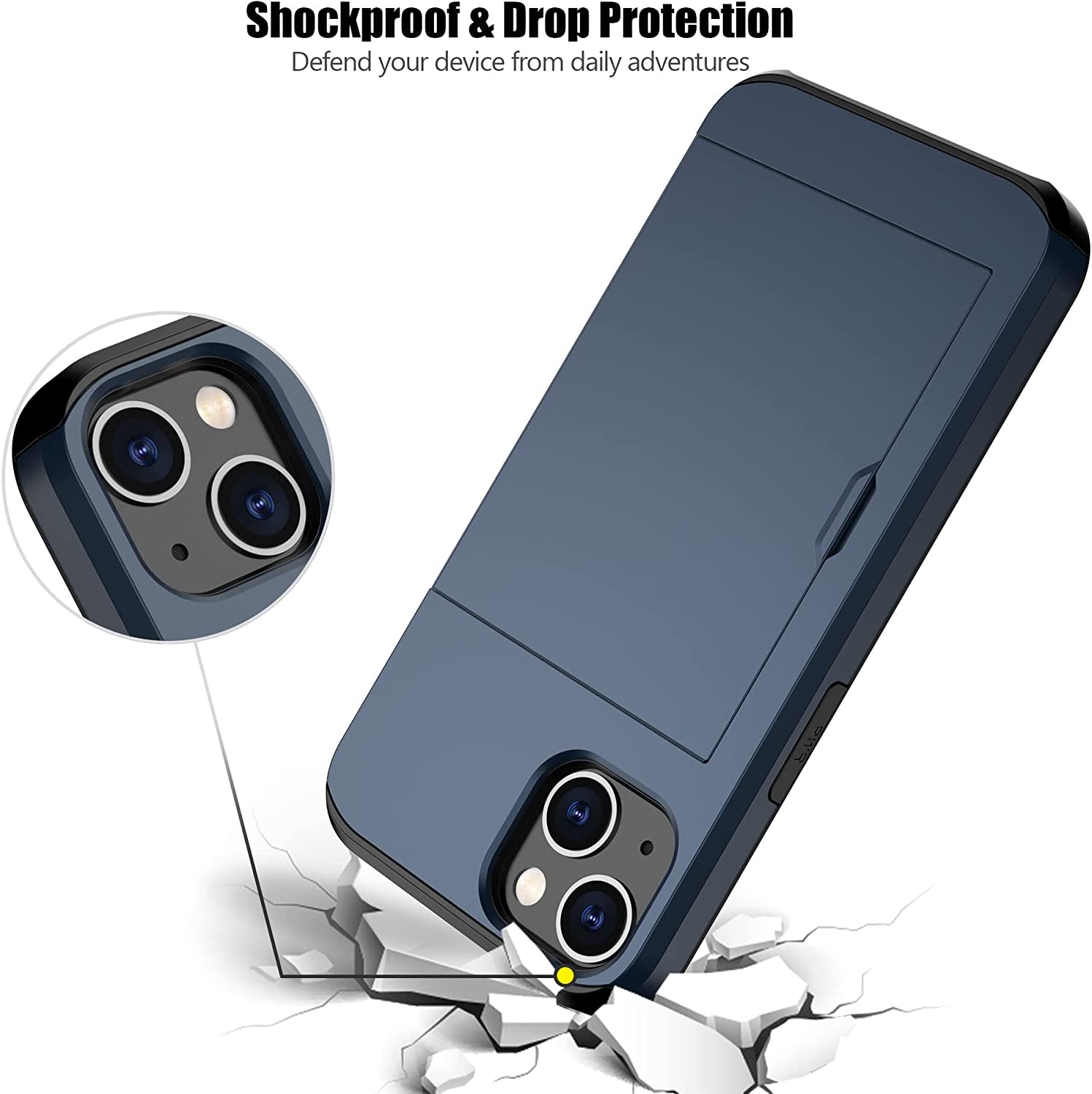 Nvollnoe for Iphone 14 Case with Card Holder Heavy Duty Protective Dual Layer Shockproof Hidden Card Slot Slim Wallet Case for Iphone 14 for Women&Men(Blue)  Nvollnoe   