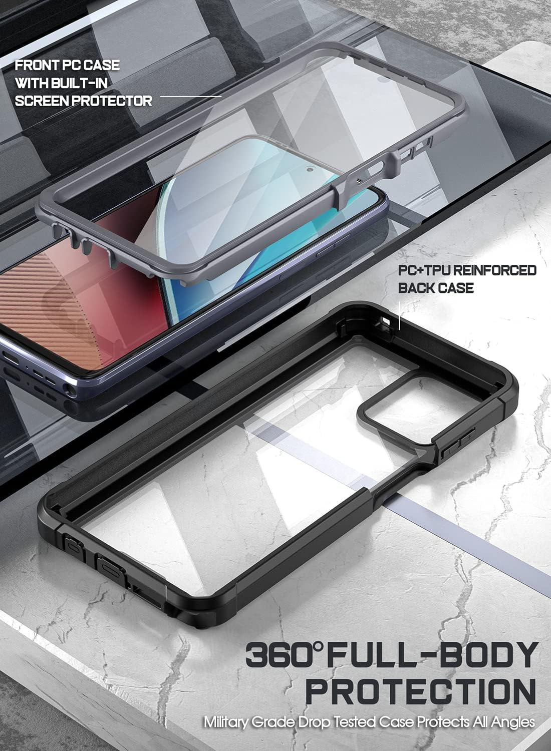 Poetic Guardian Case for Motorola Moto G Stylus 4G 2023 6.5 Inch [Not Fit 5G Version], [20 FT Mil-Grade Drop Tested], Full-Body Hybrid Shockproof Cover with Built-In Screen Protector, Black/Clear  Poetic   