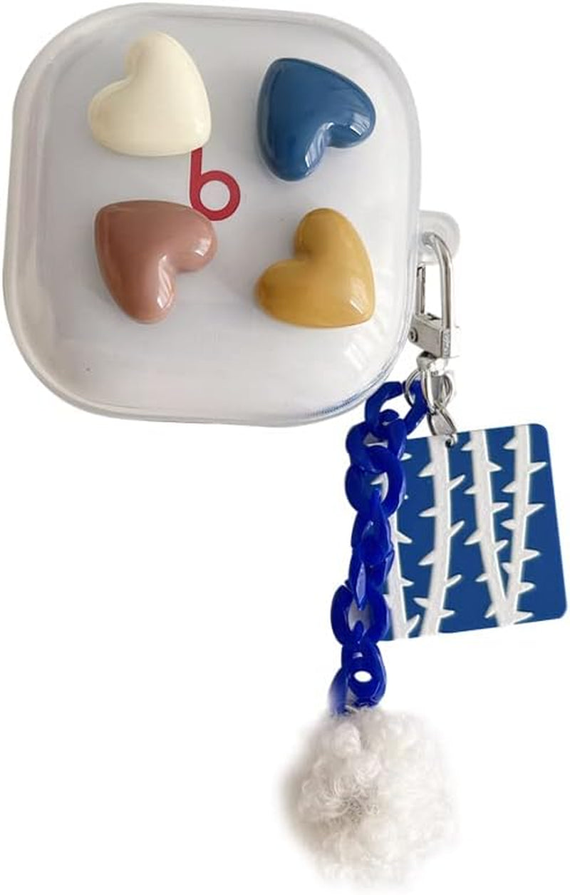 HENJI Case for Beats Fit Pro, 3D Cute Love Heart Protective Cover with Keychain, Transparent Earphone Protective Case for Beats Fit Pro Charging Box, Gift for Girls Women (Love Heart 2)  HENJI   