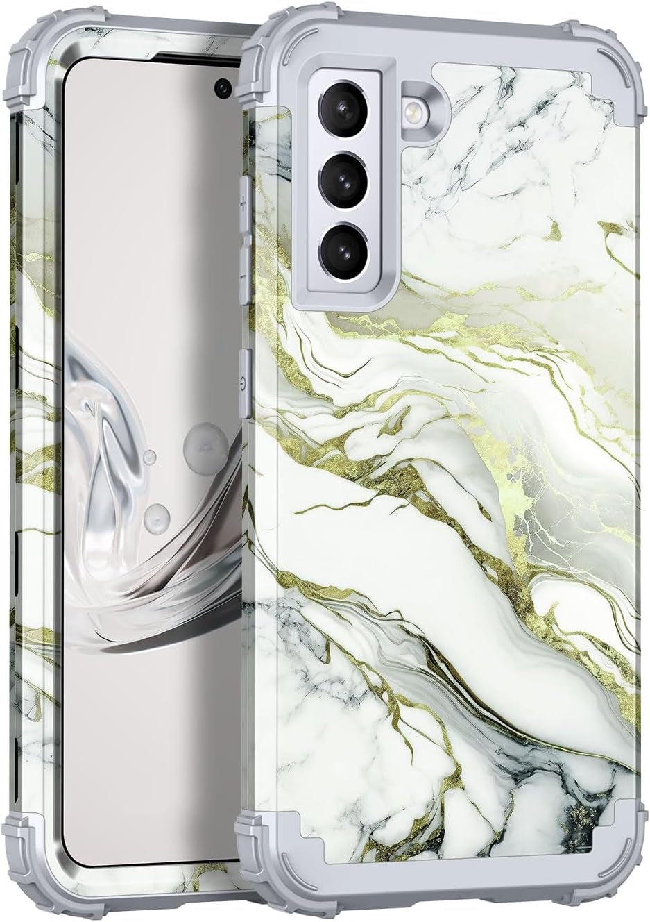 Rancase for Galaxy S21 plus 5G Case,Three Layer Heavy Duty Shockproof Protection Hard Plastic Bumper +Soft Silicone Rubber Protective Case for Samsung Galaxy S21 plus 5G 6.7 Inch,Black  Rancase Gray Marble  