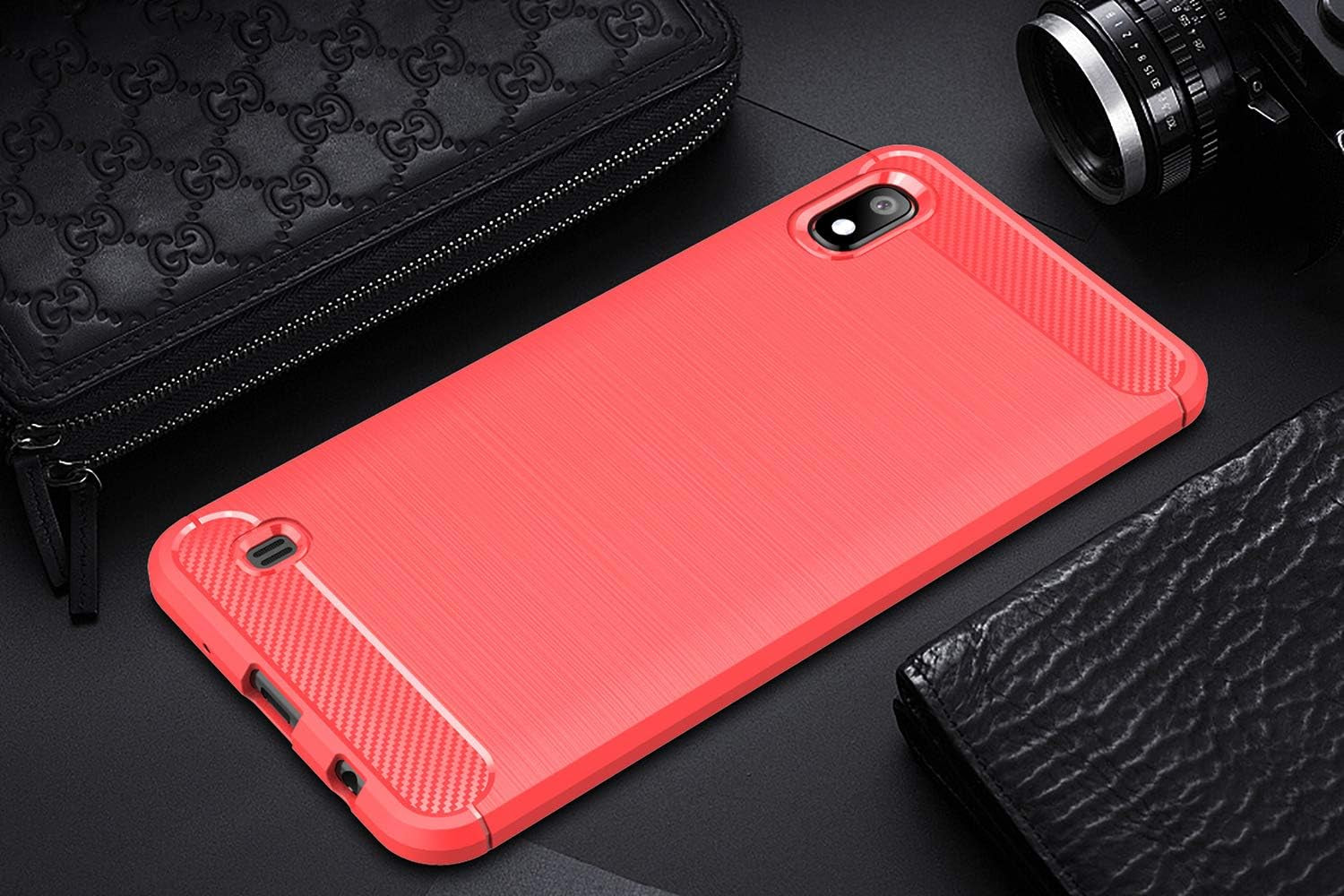 Aidinar Case for Xiaomi Redmi 7A, Slim Red Soft TPU Case + [2 Pack] Xiaomi Redmi 7A Tempered Glass Screen Protector, Flexible Silicone Cover for Xiaomi Redmi 7A Phone Cover  Aidinar   