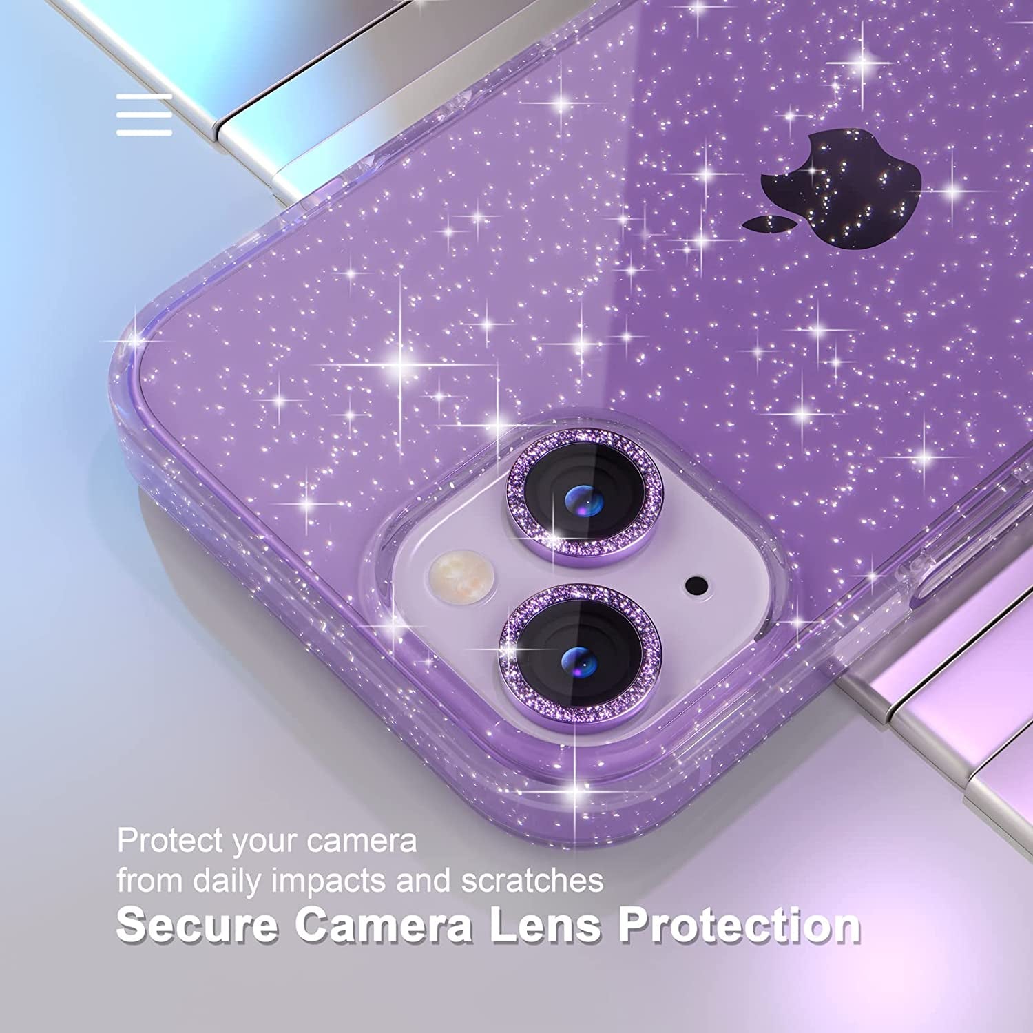 Choiche Compatible for Iphone 14 Case Cute, Women Clear Glitter Bling Sparkly Case, [2 X Diamond Camera Lens Protectors] [2 X Tempered Glass Screen Protectors] 6.1-Inch (Glitter Purple)  Choiche   