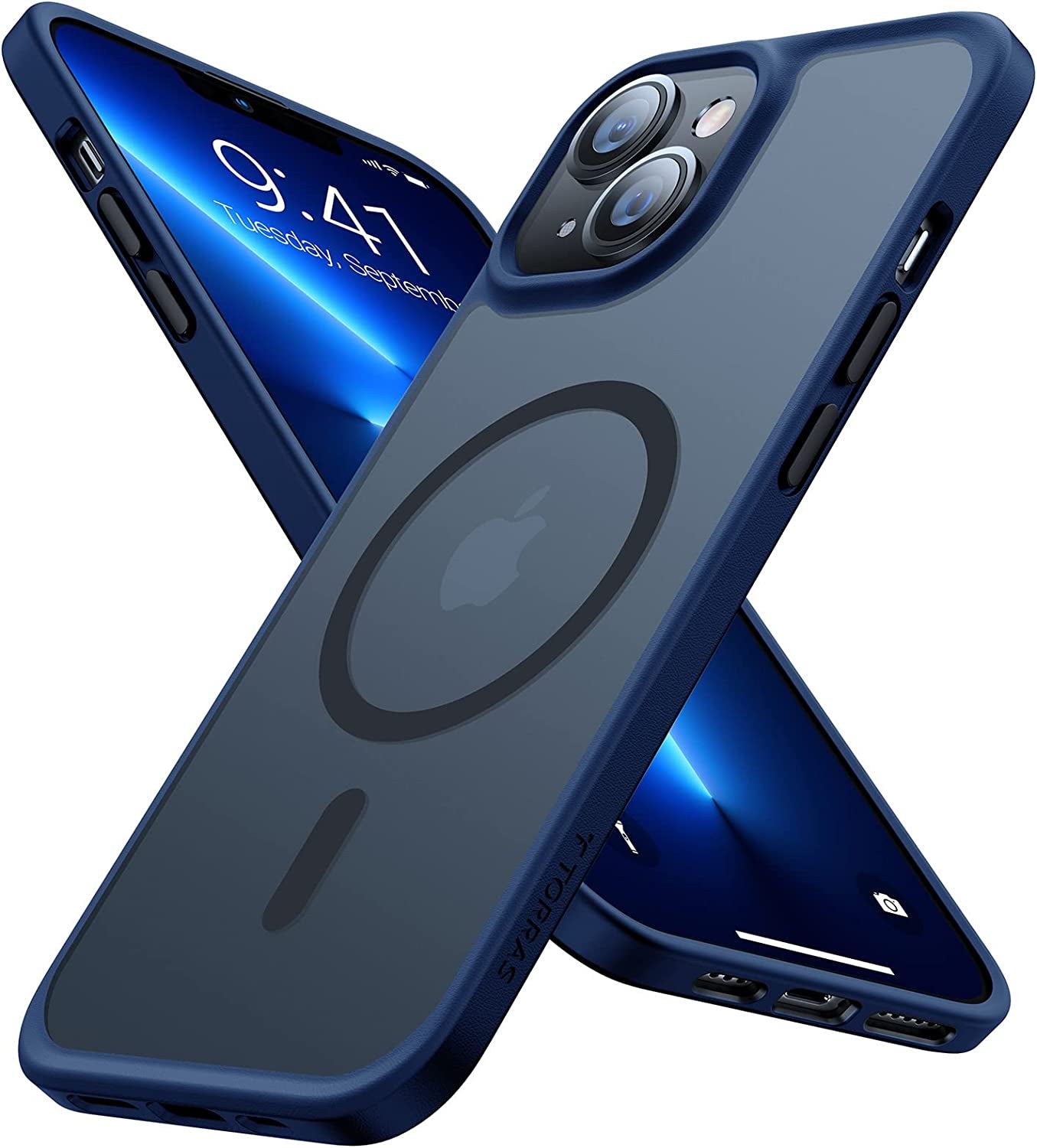 TORRAS 2023 New Magnetic for Iphone 14 Case for Iphone 13 Case - 10FT Military Grade Drop Tested, Compatible with Magsafe, Slim Protective Translucent Matte Phone Case for Iphone 14& Iphone13, Black  TORRAS Blue  