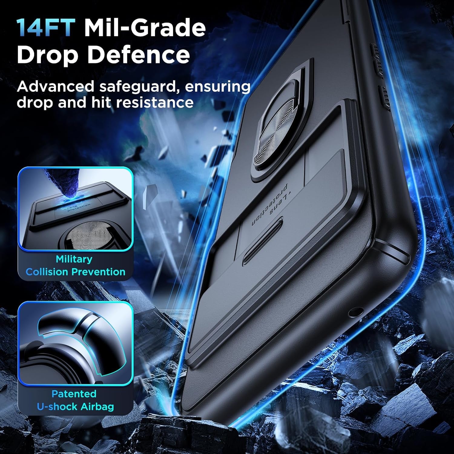 Simtect for Google Pixel 8 Pro Case with Sliding Camera Cover, [Military Drop Protection] [360° Rotation Ring Stand], Slim Protective Case for Google Pixel 8 Pro Phone Case 6.7'' - Black  Simtect   