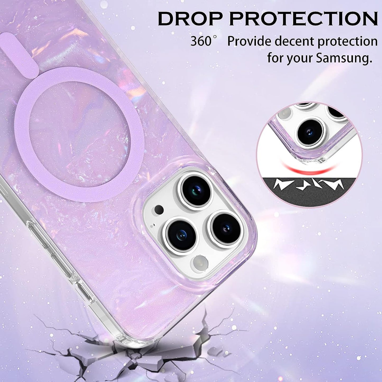 YINLAI Case for Iphone 14 Pro Max,[Compatible with Magsafe],Pearl Glitter Magnetic Slim Bling Sparkly Mother-Of-Pearl Seashell Women Girls Girly Soft Shockproof Protective Phone Cover 6.7 Inch,Purple  YINLAI   