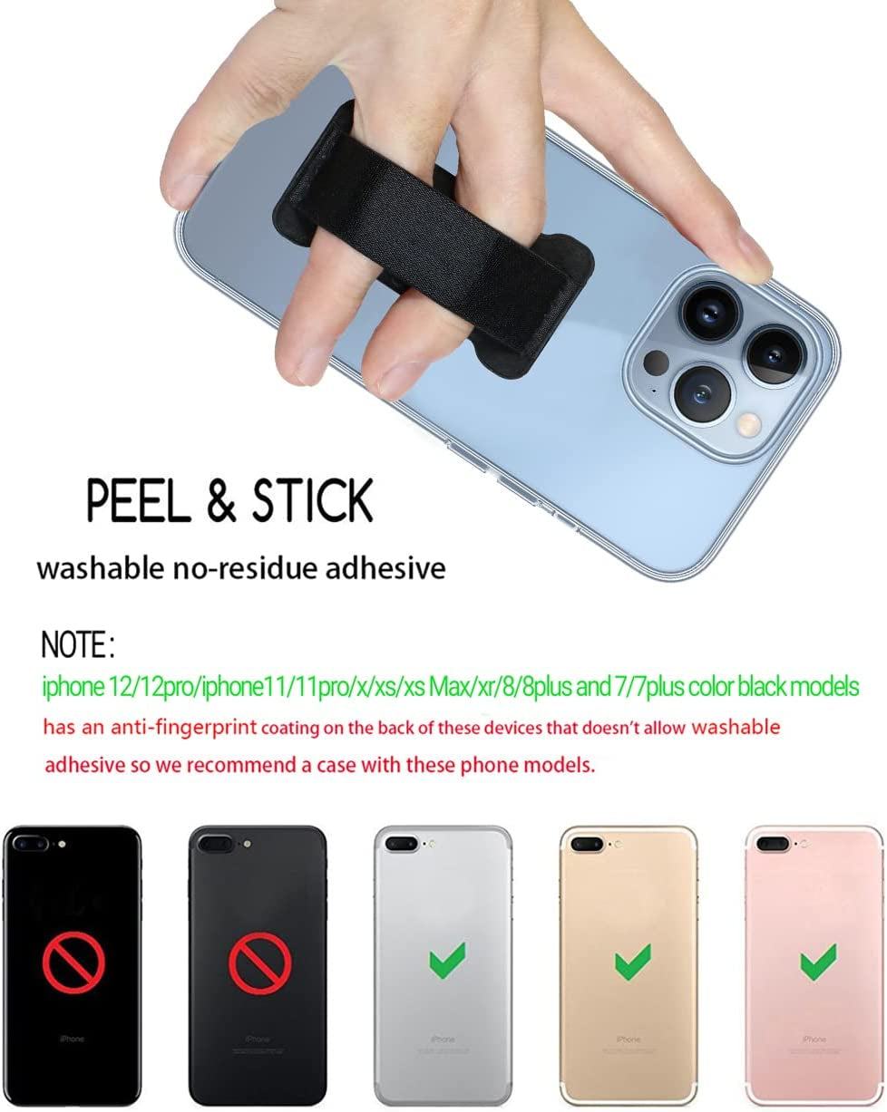 WUOJI - Finger Strap Phone Holder - Ultra Thin Anti-Slip Universal Cell Phone Grips Band Holder for Back of Phone - 2Pack(Black)  WUOJI   