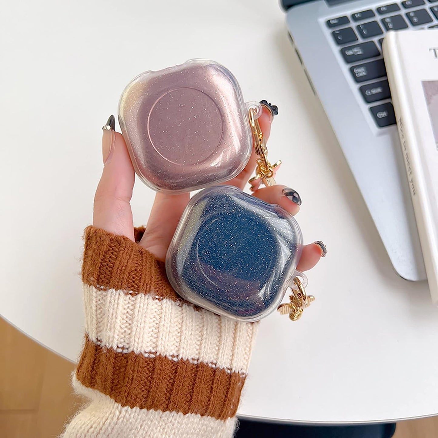 AOLABOKY Earphone Case for Samsung Galaxy Buds Live/Buds Pro/Buds 2/Buds2 Pro Charging Box,Beautiful Butterfly Shiny Transparent Headset Protective Case with Keychain (Purple)  AOLABOKY   