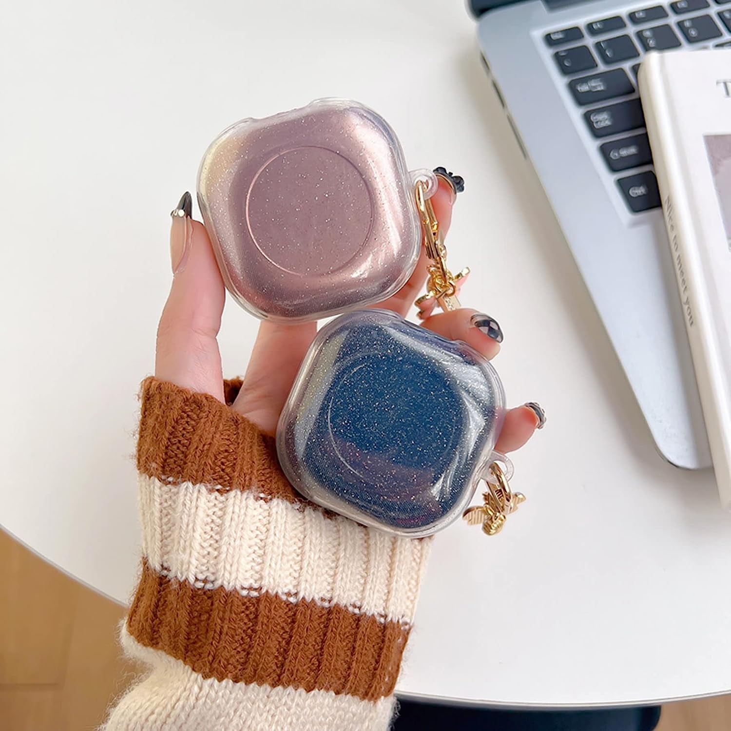 AOLABOKY Earphone Case for Samsung Galaxy Buds Live/Buds Pro/Buds 2/Buds2 Pro Charging Box,Beautiful Butterfly Shiny Transparent Headset Protective Case with Keychain (Purple)  AOLABOKY   