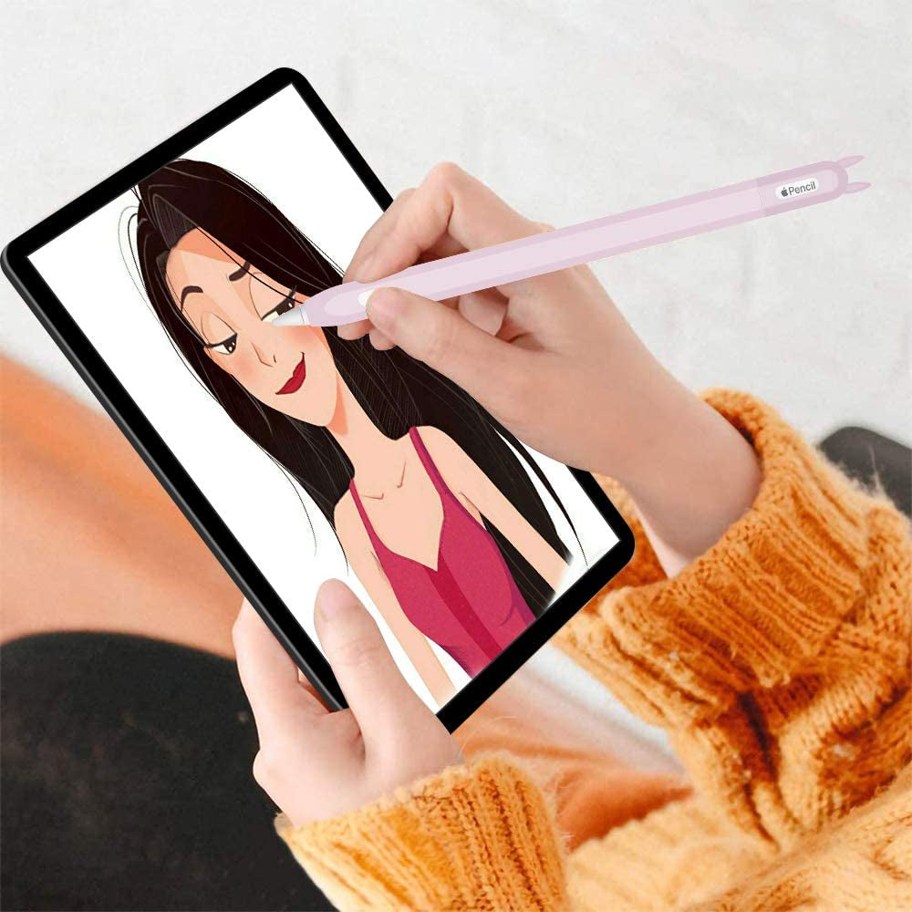 2 Pack Case for Apple Pencil 2Nd Generation Holder Sleeve Skin Pocket Cover Silicone Accessories Kit for Ipad Pro 11 12.9 Inch 2018, Cute Soft Grip Pouch with 4 Protective Cap Holders (Pink, Purple)  2pencil-Pink+purple   